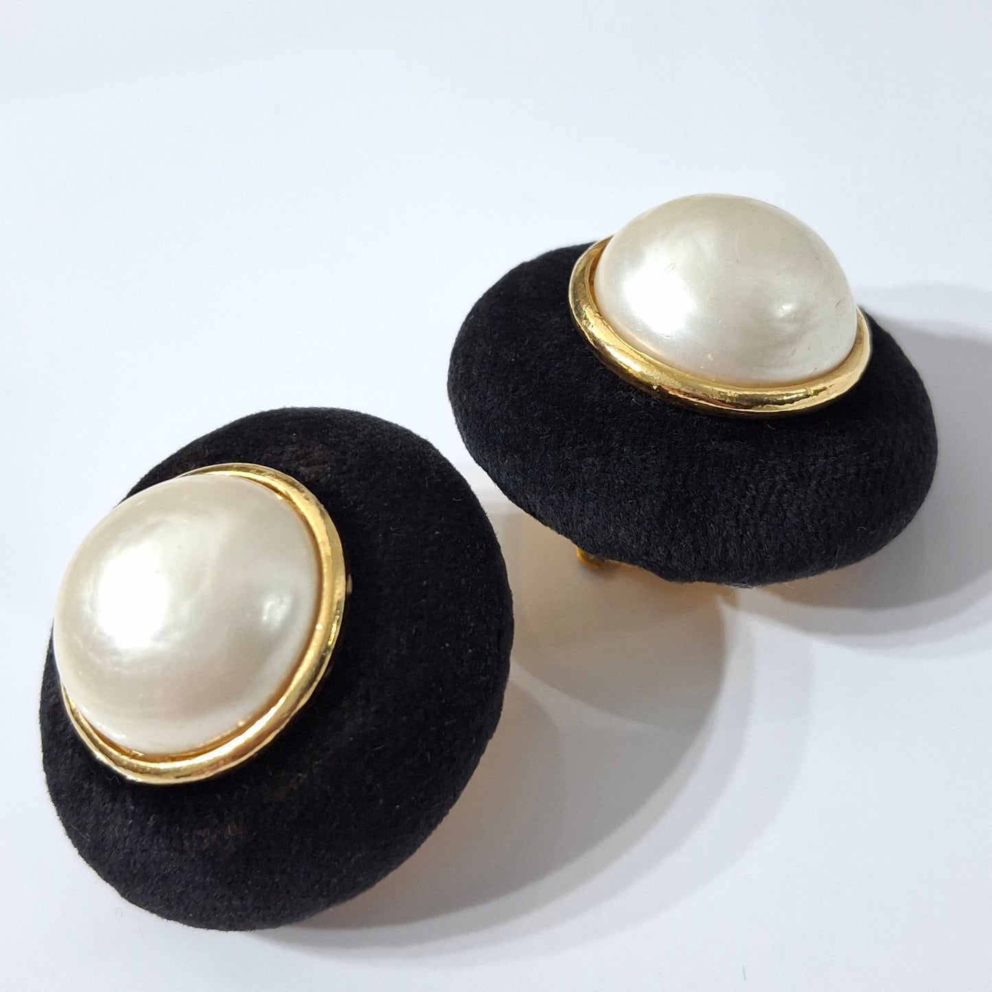 Vintage Chanel Velvet & Faux Pearl Earrings with Box