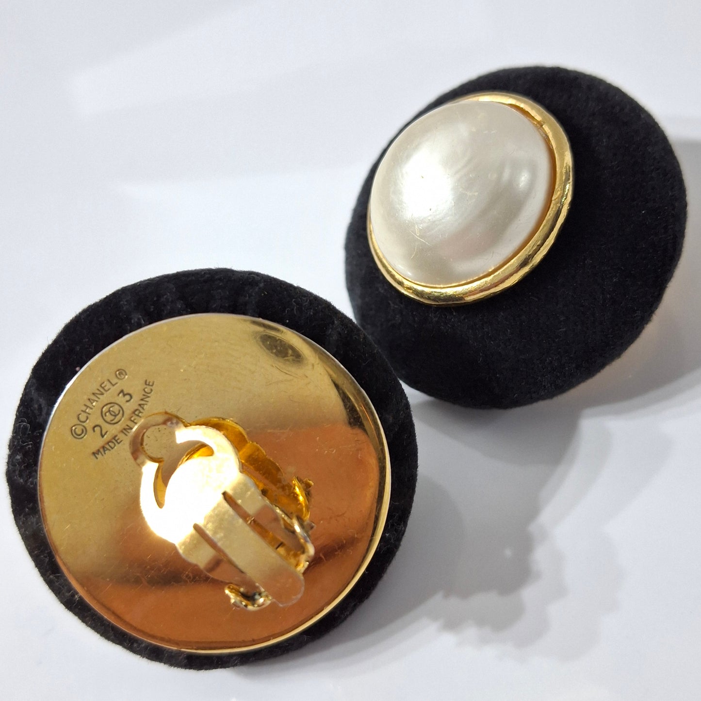 Vintage Chanel Velvet & Faux Pearl Earrings with Box