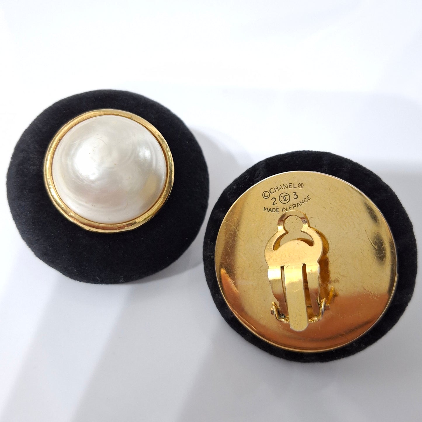 Vintage Chanel Velvet & Faux Pearl Earrings with Box