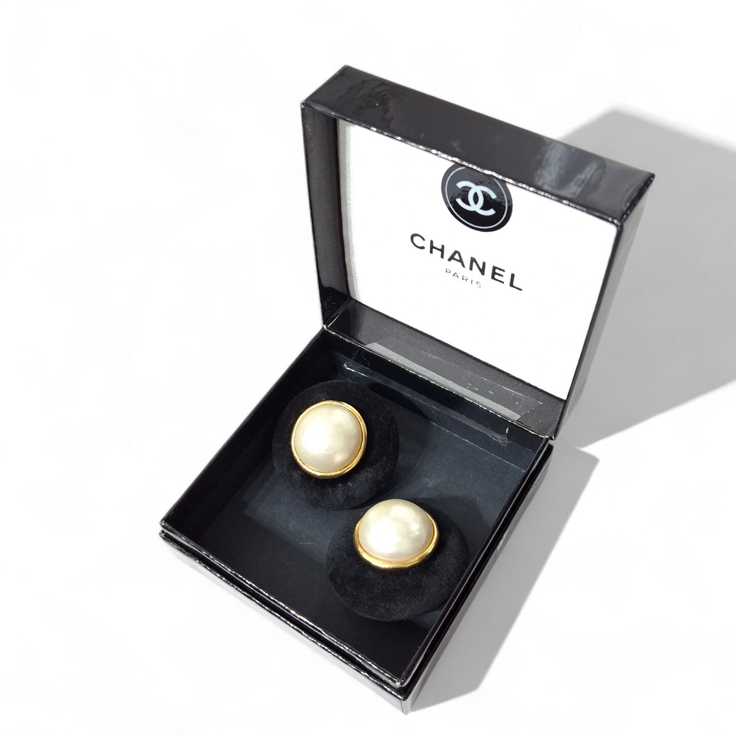 Vintage Chanel Velvet & Faux Pearl Earrings with Box