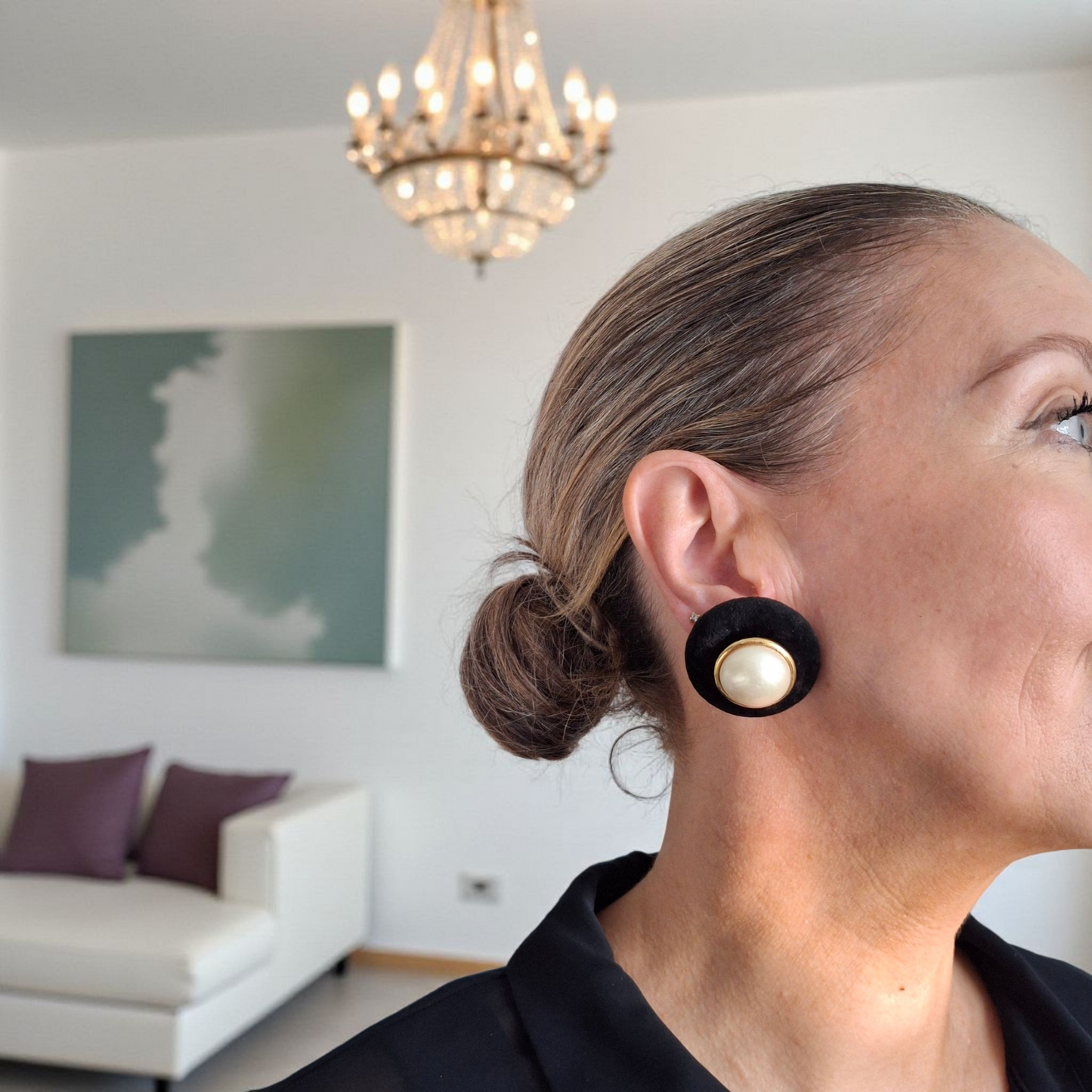 Vintage Chanel Velvet & Faux Pearl Earrings with Box