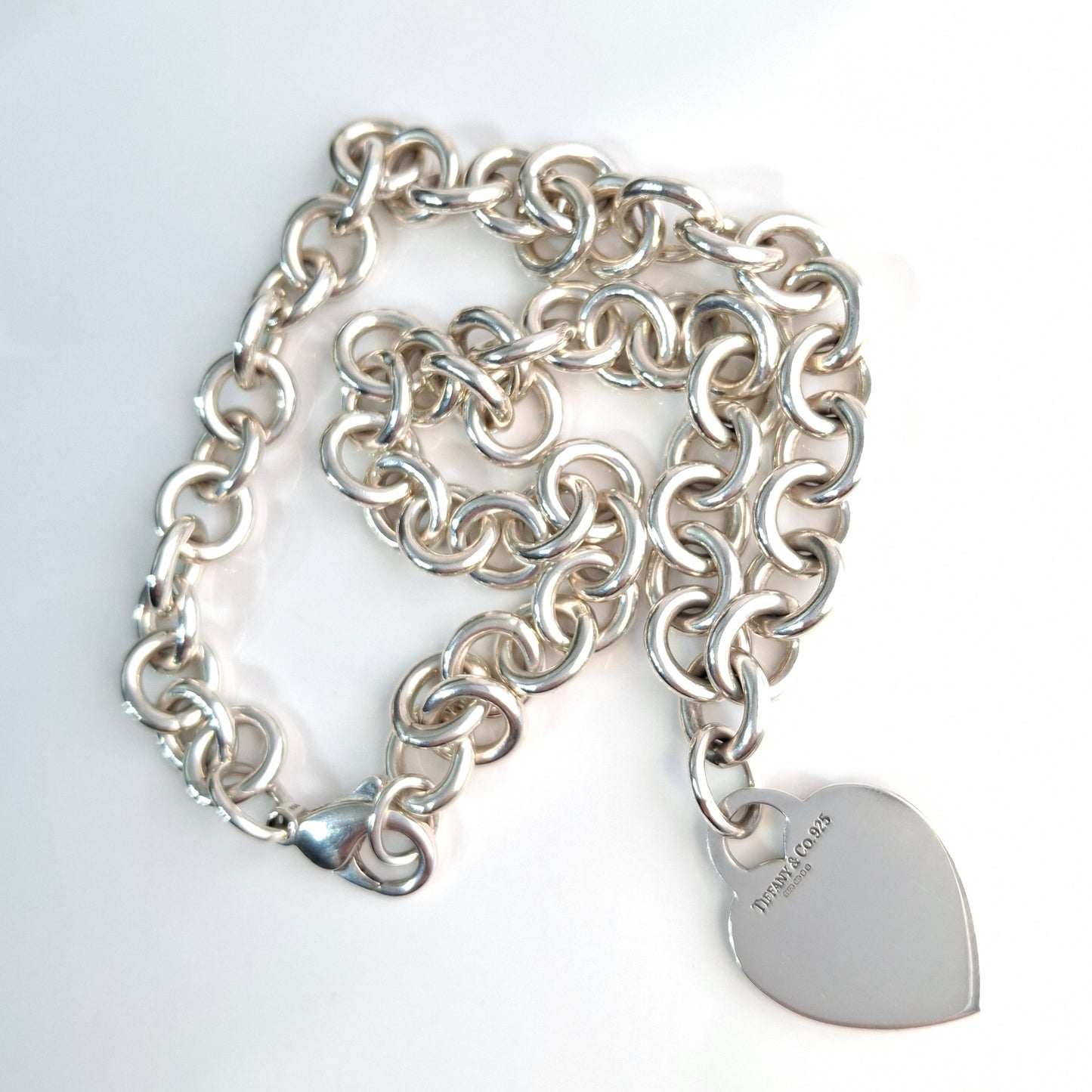 Tiffany & Co Hallmarked 925 Sterling Silver Heart Charm Necklace