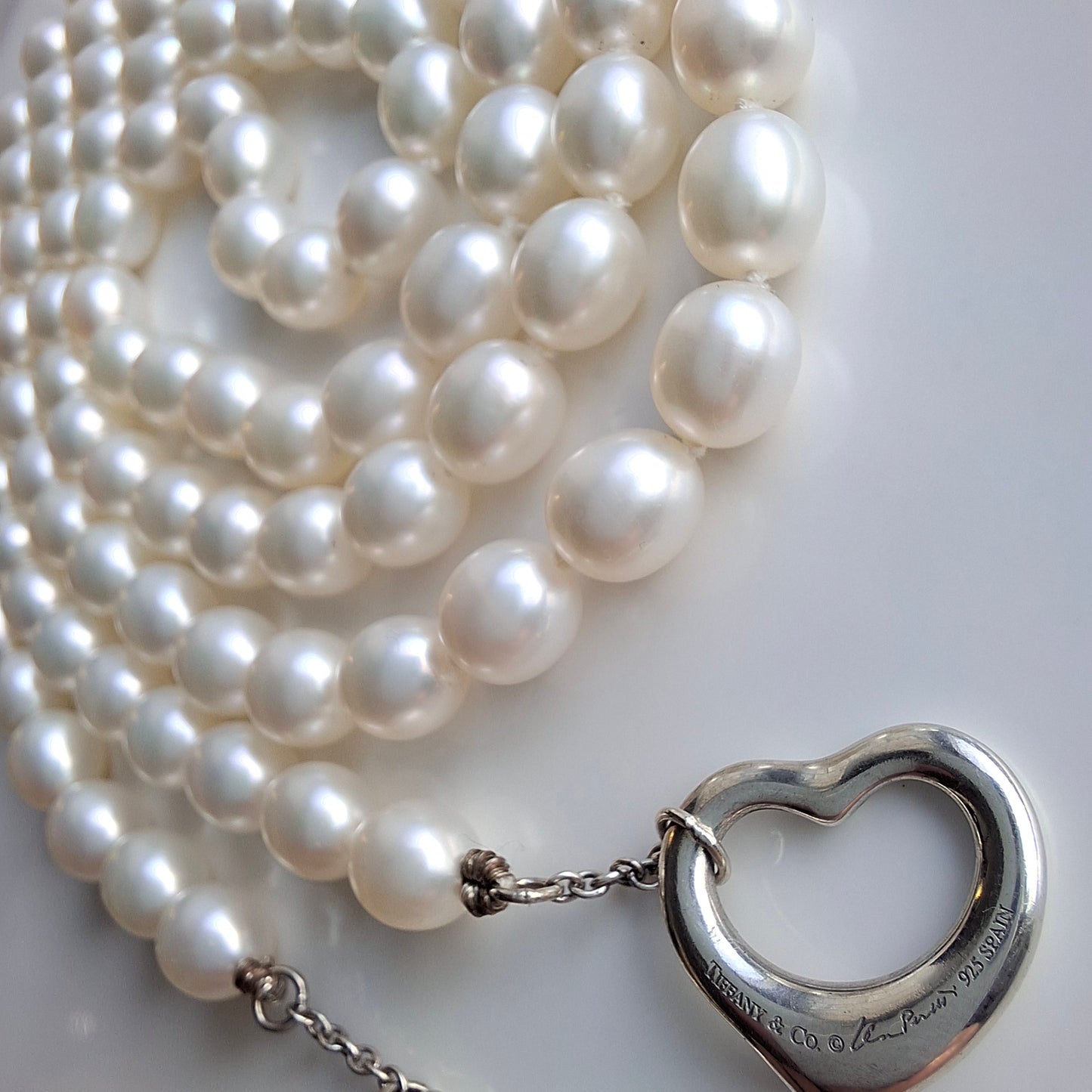 Elsa Peretti Tiffany & Co Open Heart Silver Toggle Freshwater Pearl Necklace