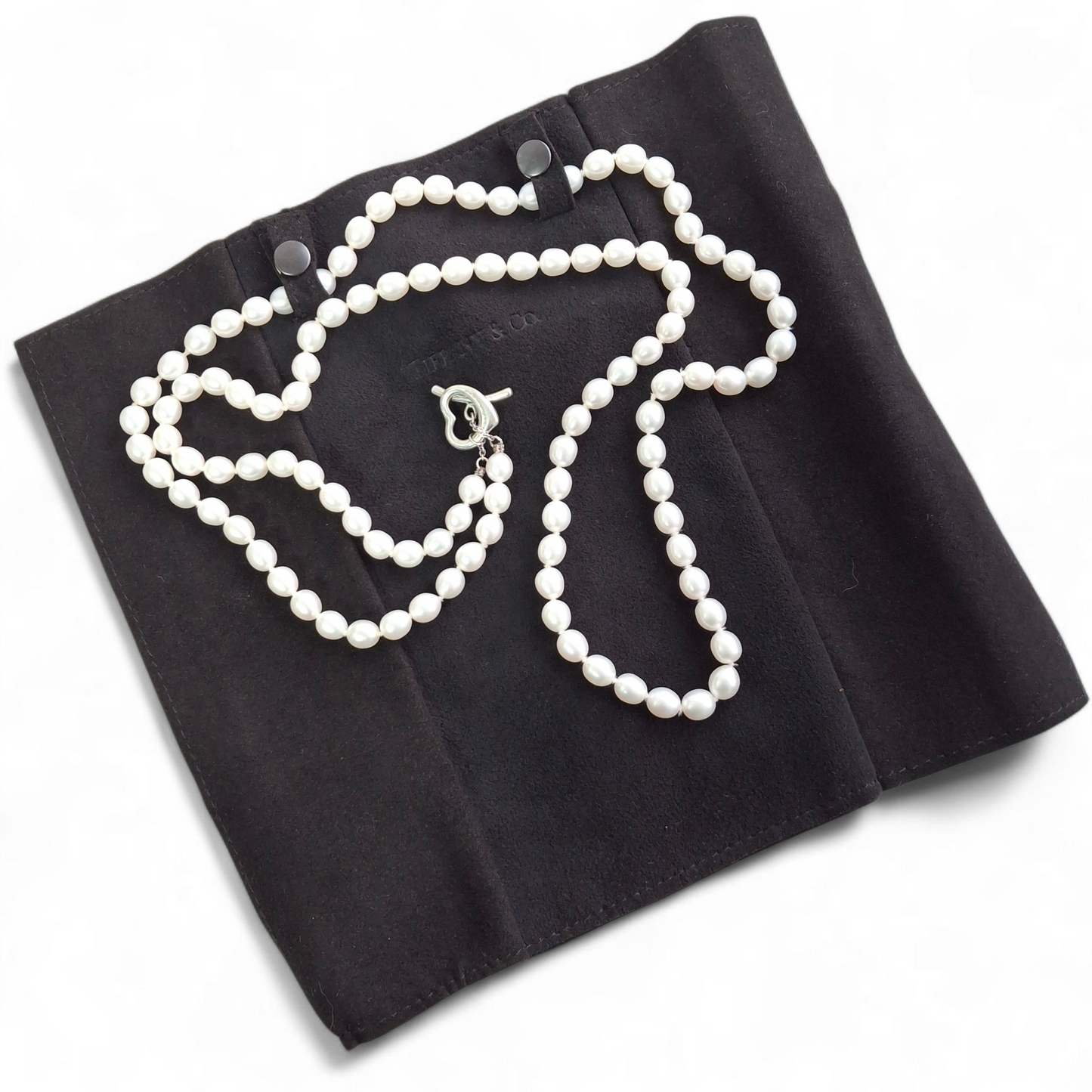Elsa Peretti Tiffany & Co Open Heart Silver Toggle Freshwater Pearl Necklace