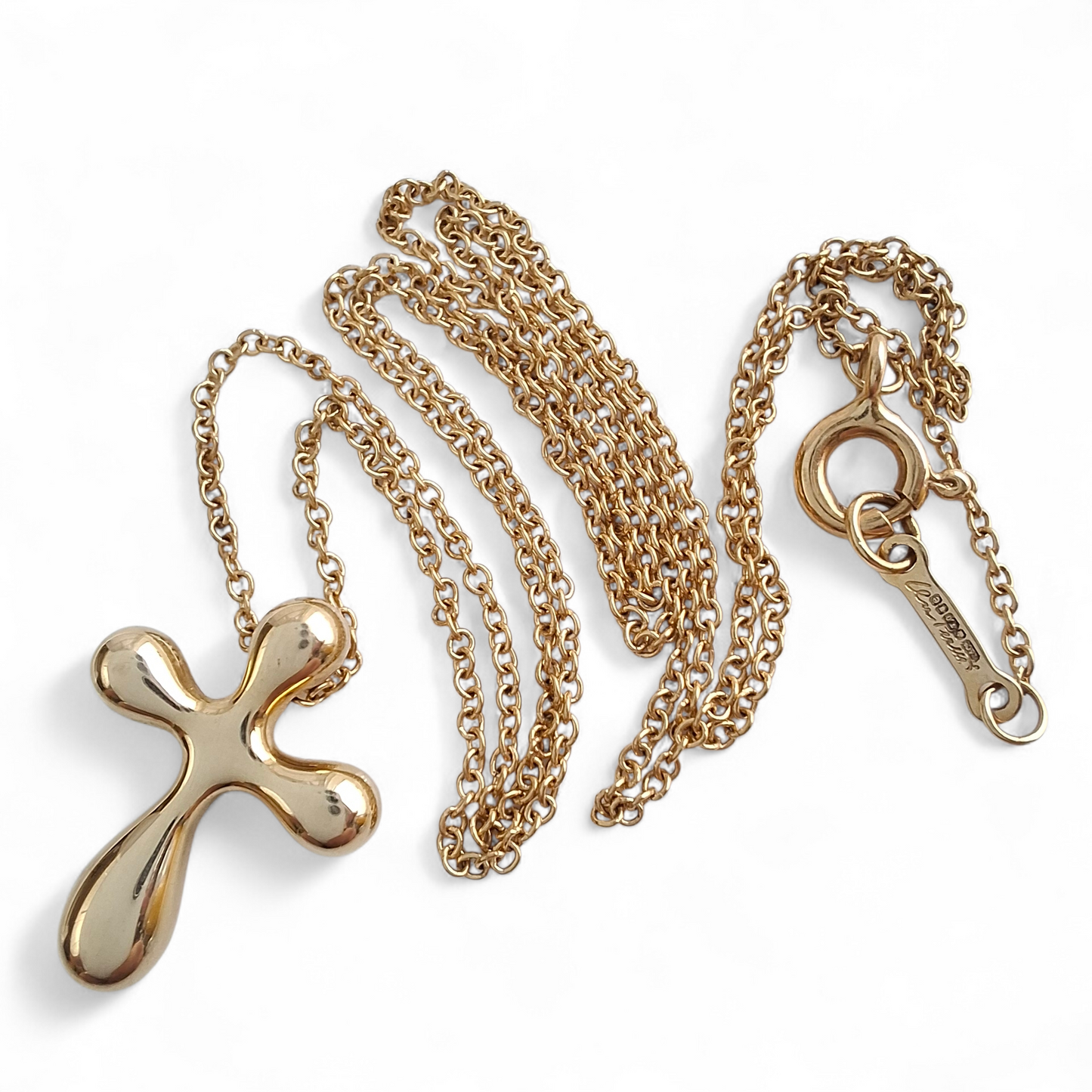 Vintage Elsa Peretti Tiffany & Co Hallmarked 18k Solid Gold Cross Pendant Necklace