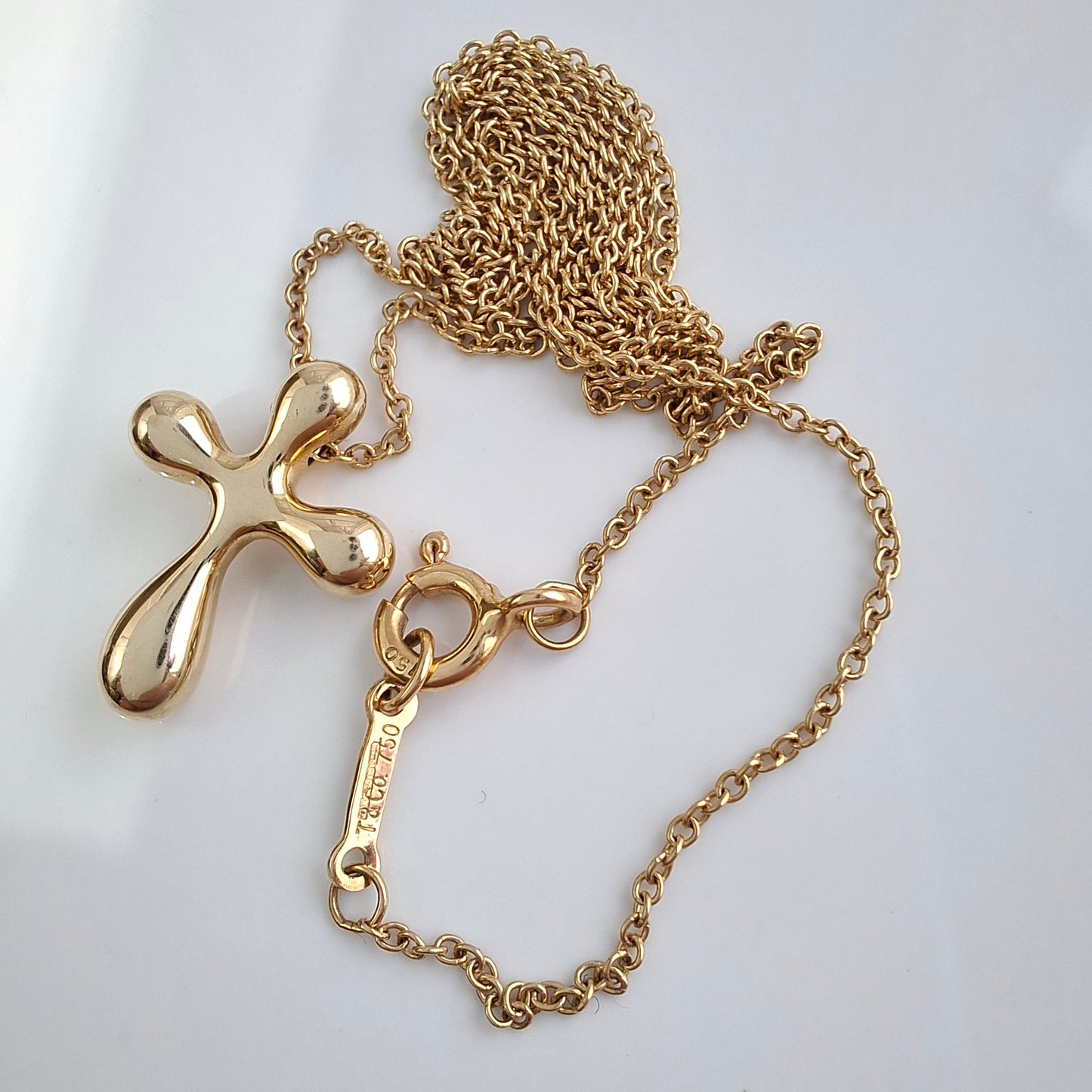 Vintage Elsa Peretti Tiffany & Co Hallmarked 18k Solid Gold Cross Pendant Necklace