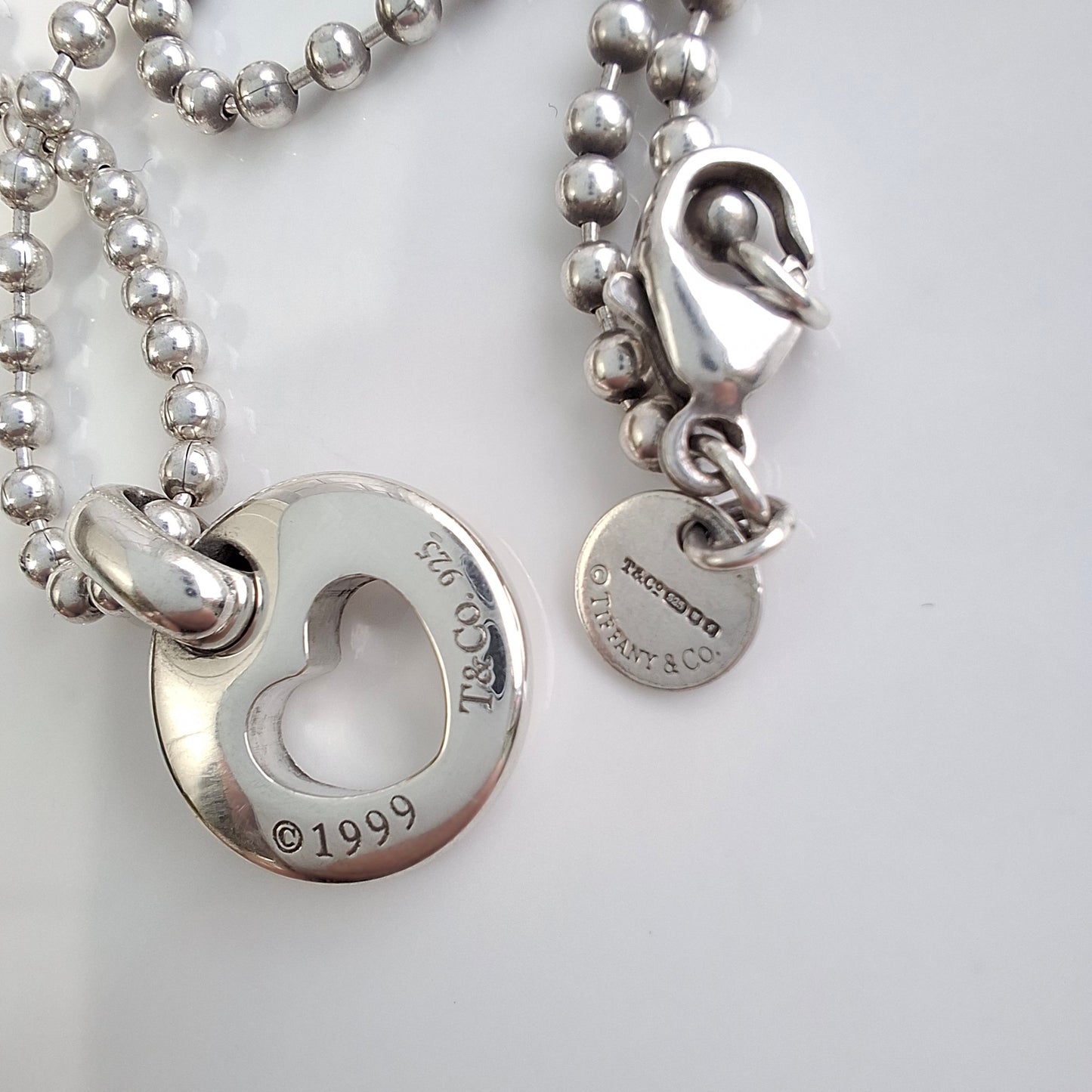 Vintage Tiffany & Co Hallmarked Sterling Silver Stencil Heart Pendant Necklace