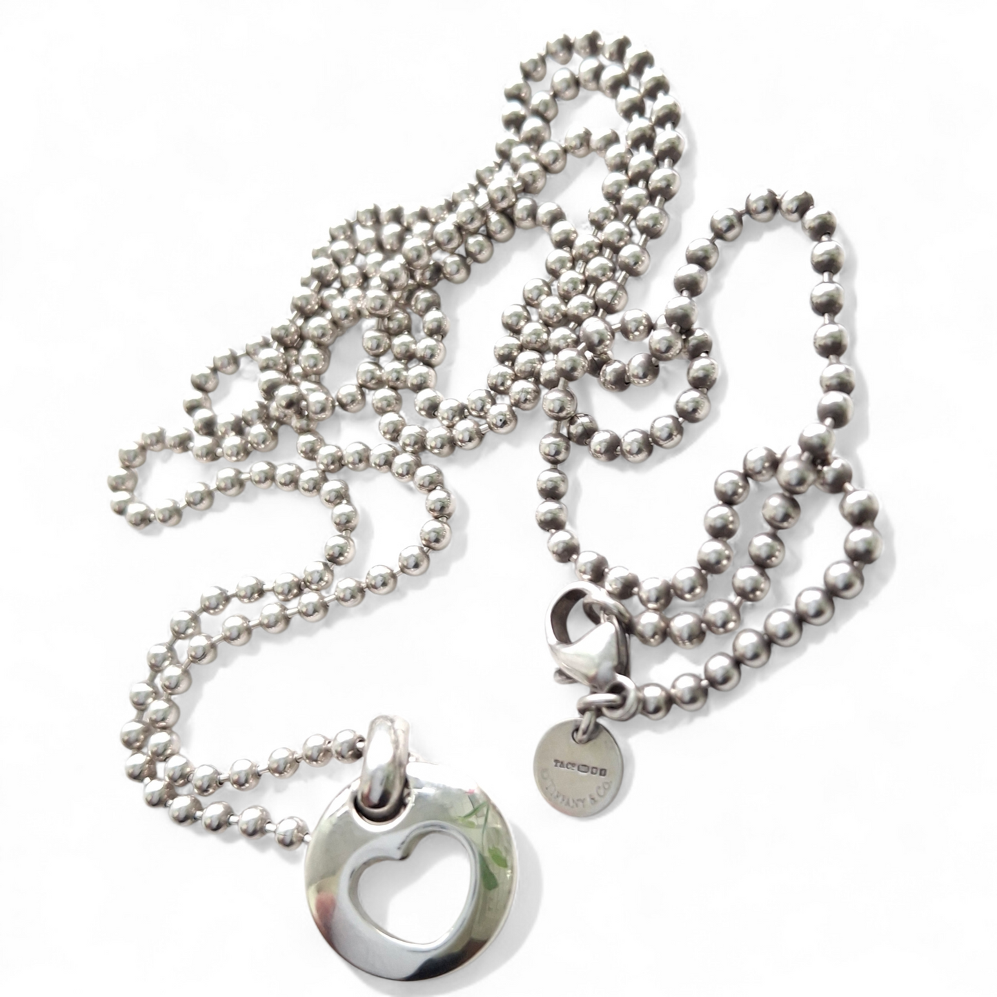 Vintage Tiffany & Co Hallmarked Sterling Silver Stencil Heart Pendant Necklace