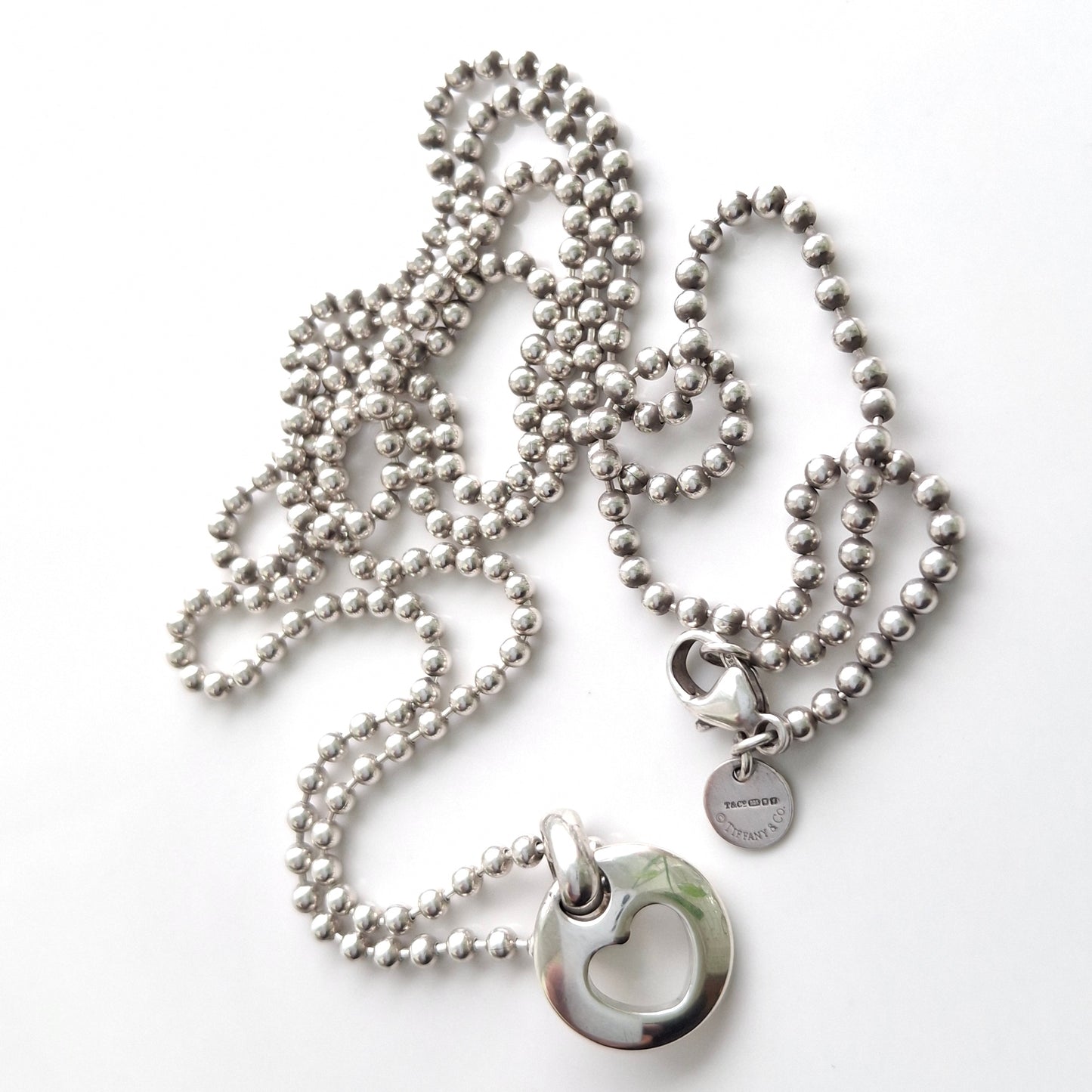 Vintage Tiffany & Co Hallmarked Sterling Silver Stencil Heart Pendant Necklace