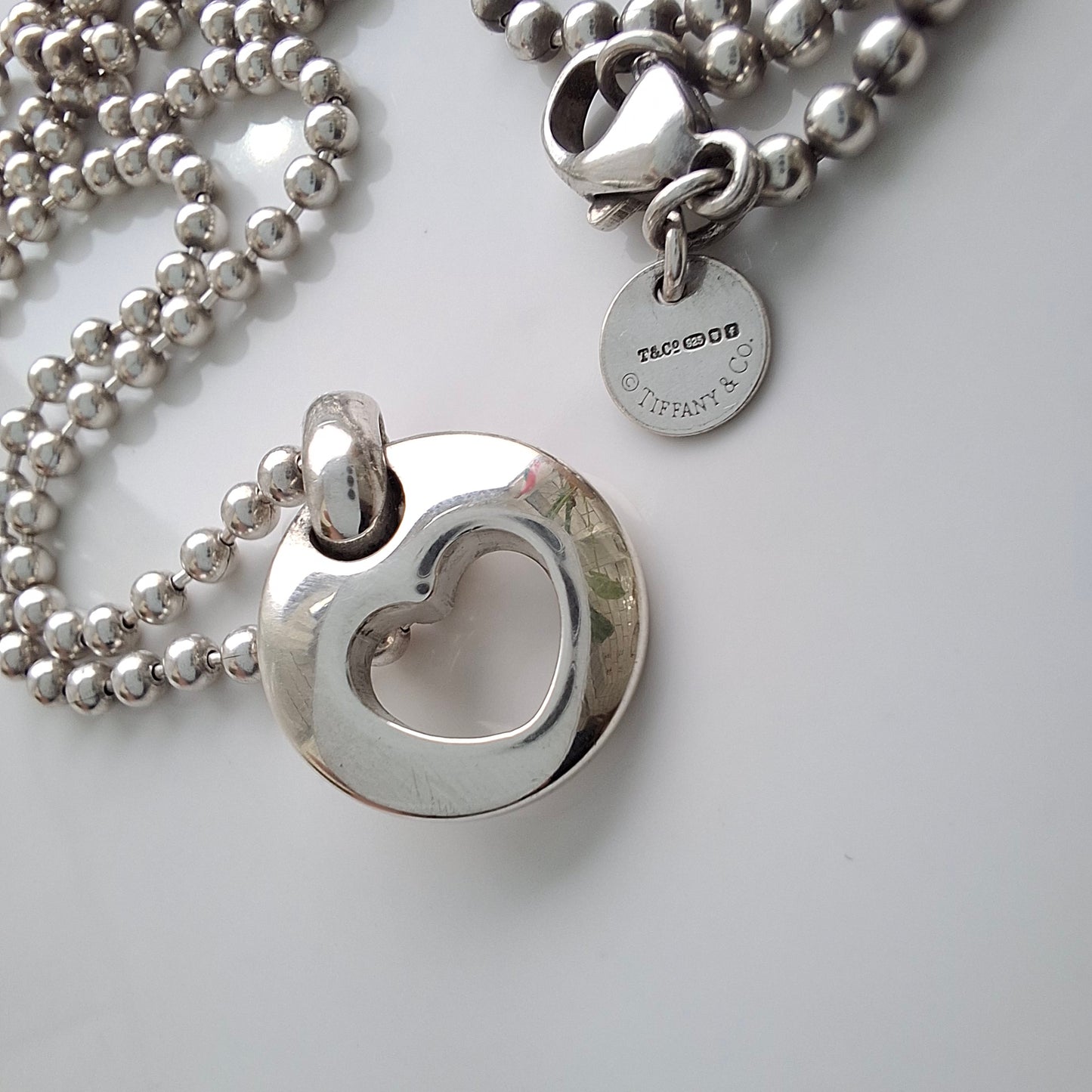 Vintage Tiffany & Co Hallmarked Sterling Silver Stencil Heart Pendant Necklace