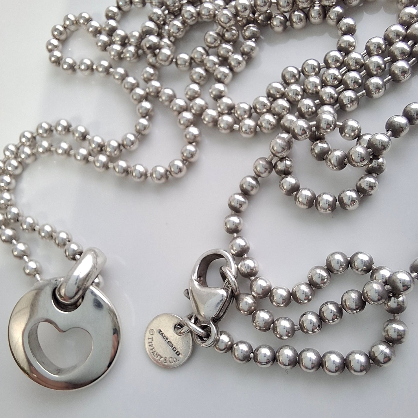 Vintage Tiffany & Co Hallmarked Sterling Silver Stencil Heart Pendant Necklace