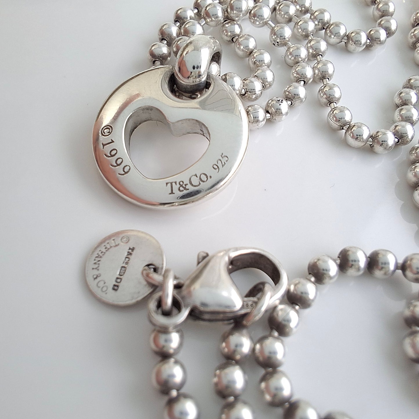 Vintage Tiffany & Co Hallmarked Sterling Silver Stencil Heart Pendant Necklace