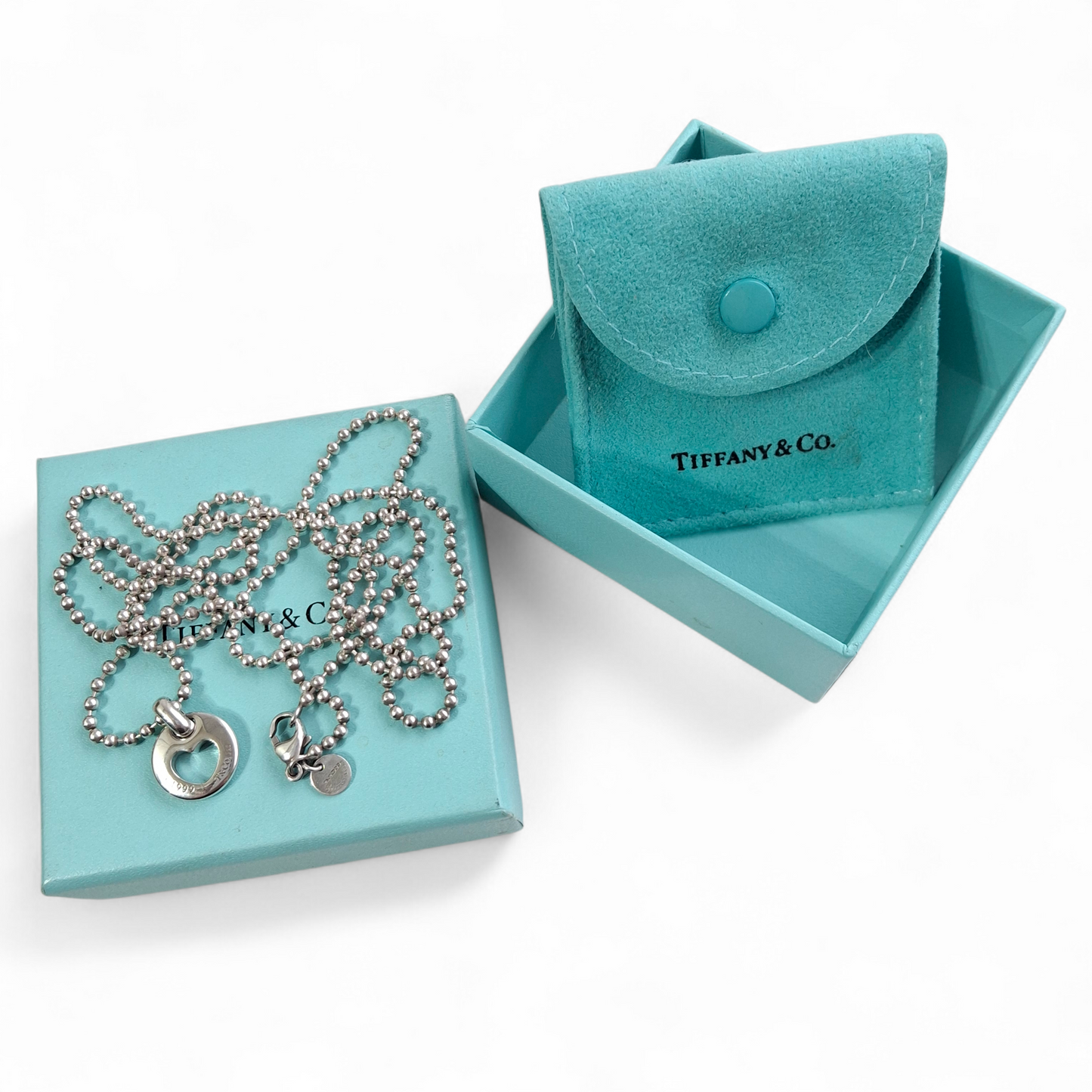 Vintage Tiffany & Co Hallmarked Sterling Silver Stencil Heart Pendant Necklace