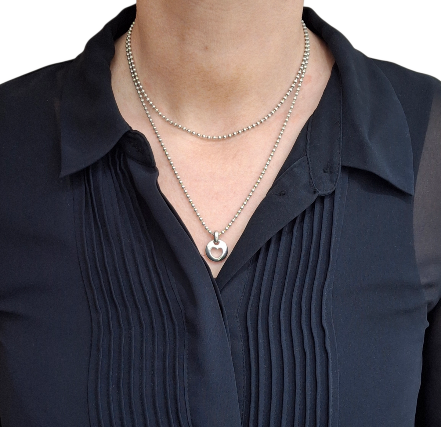 Vintage Tiffany & Co Hallmarked Sterling Silver Stencil Heart Pendant Necklace