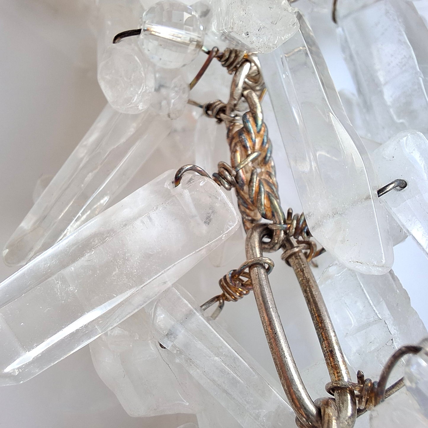 Massive Vintage 1990s Raw Quartz Crystal & Sterling Silver Runway / Statement Necklace