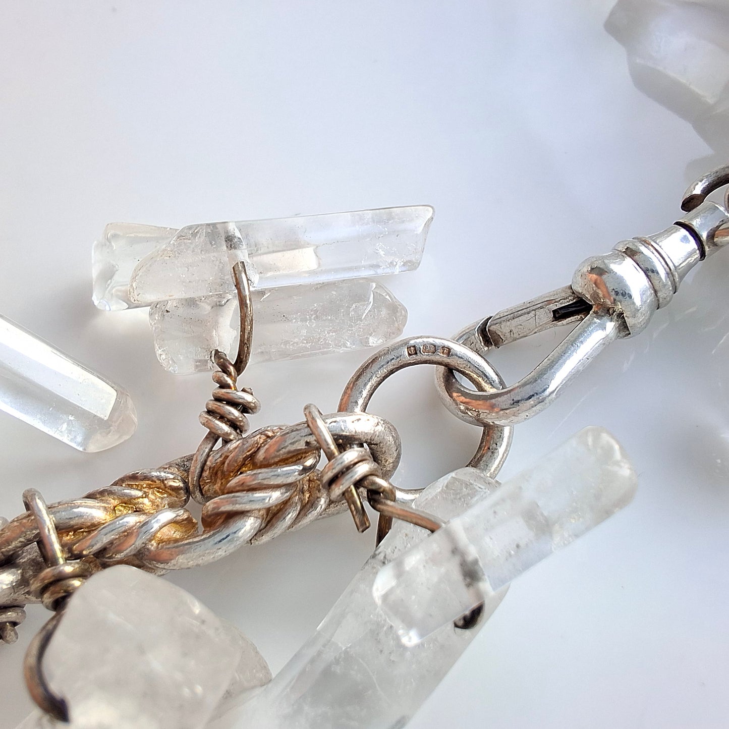 Massive Vintage 1990s Raw Quartz Crystal & Sterling Silver Runway / Statement Necklace