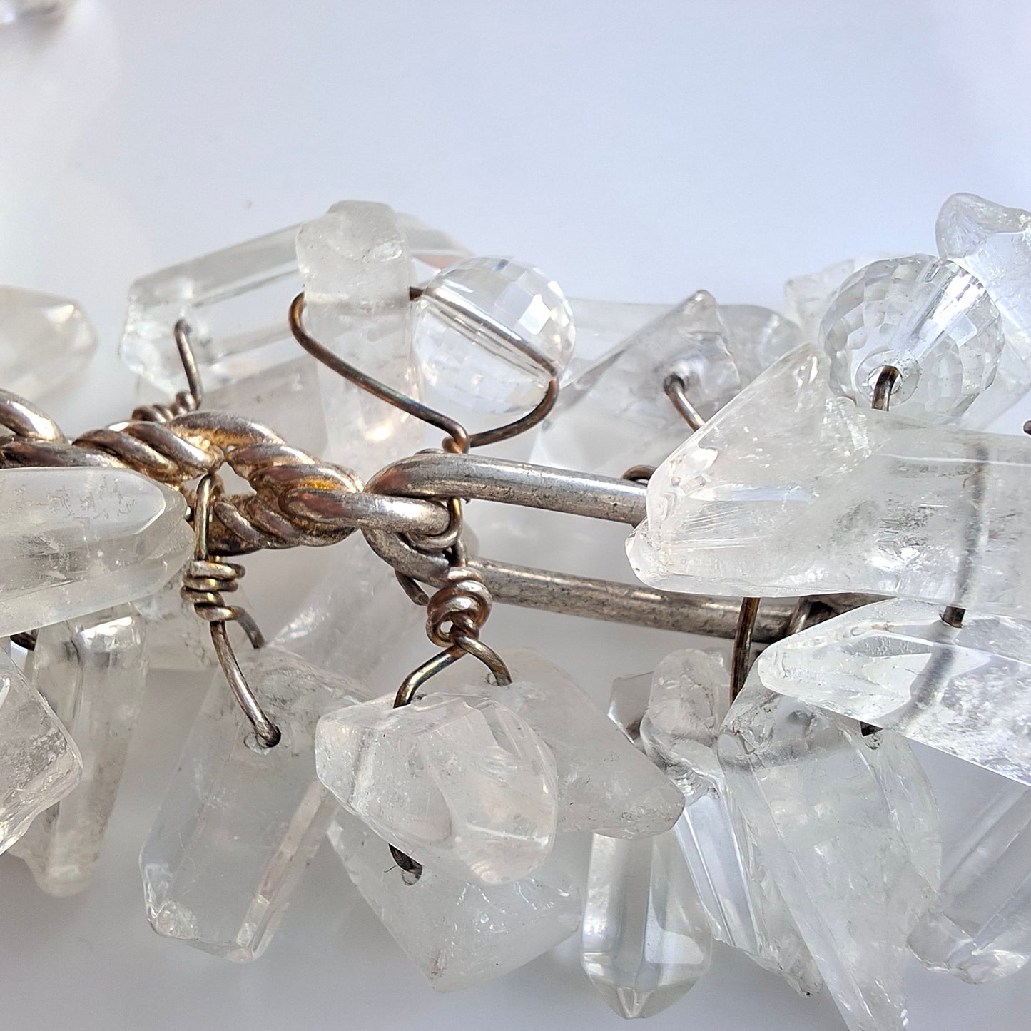 Massive Vintage 1990s Raw Quartz Crystal & Sterling Silver Runway / Statement Necklace