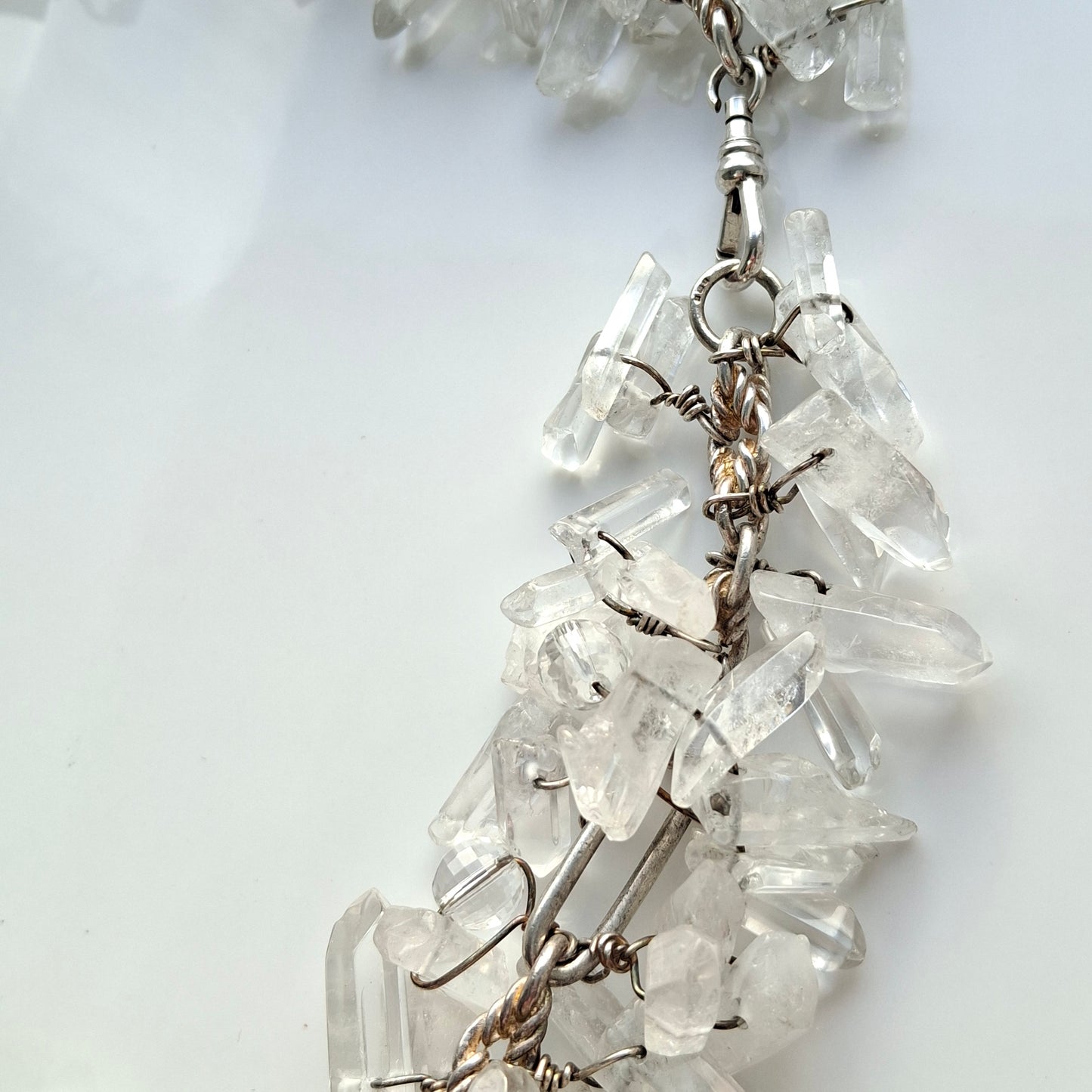 Massive Vintage 1990s Raw Quartz Crystal & Sterling Silver Runway / Statement Necklace