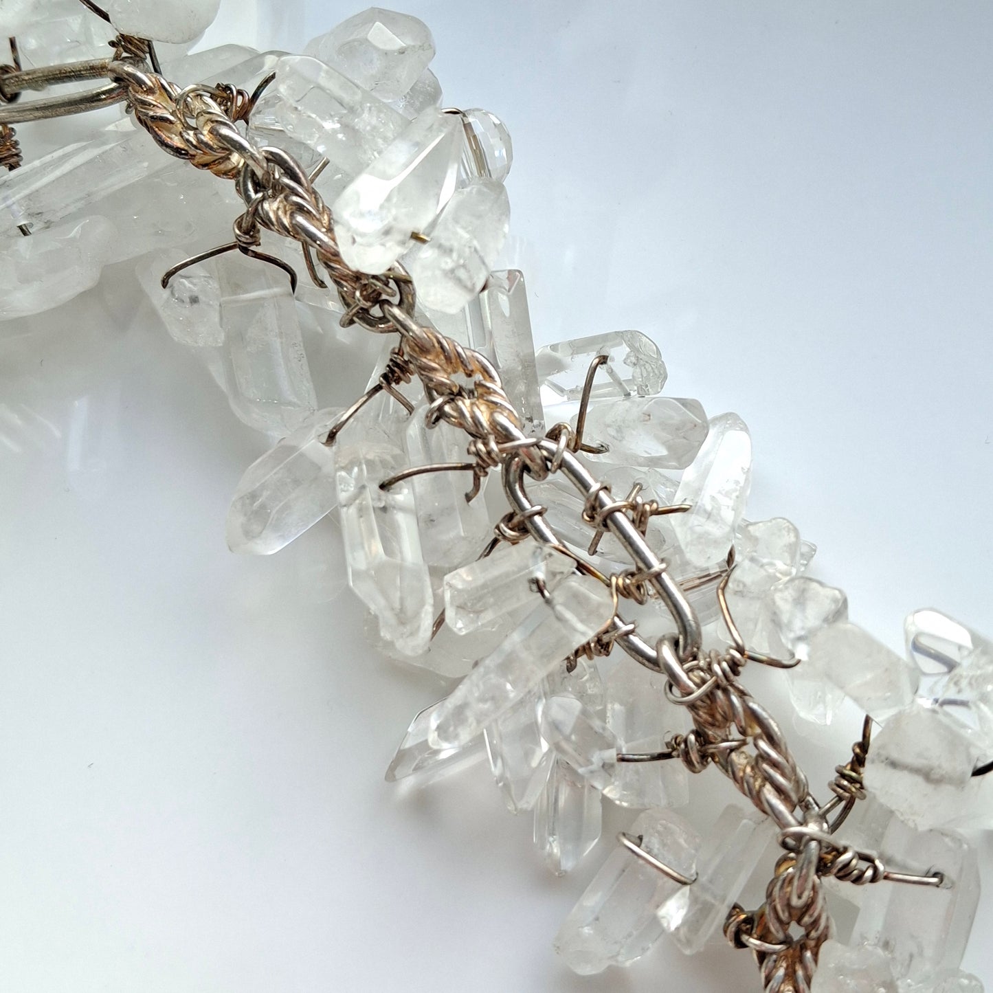 Massive Vintage 1990s Raw Quartz Crystal & Sterling Silver Runway / Statement Necklace