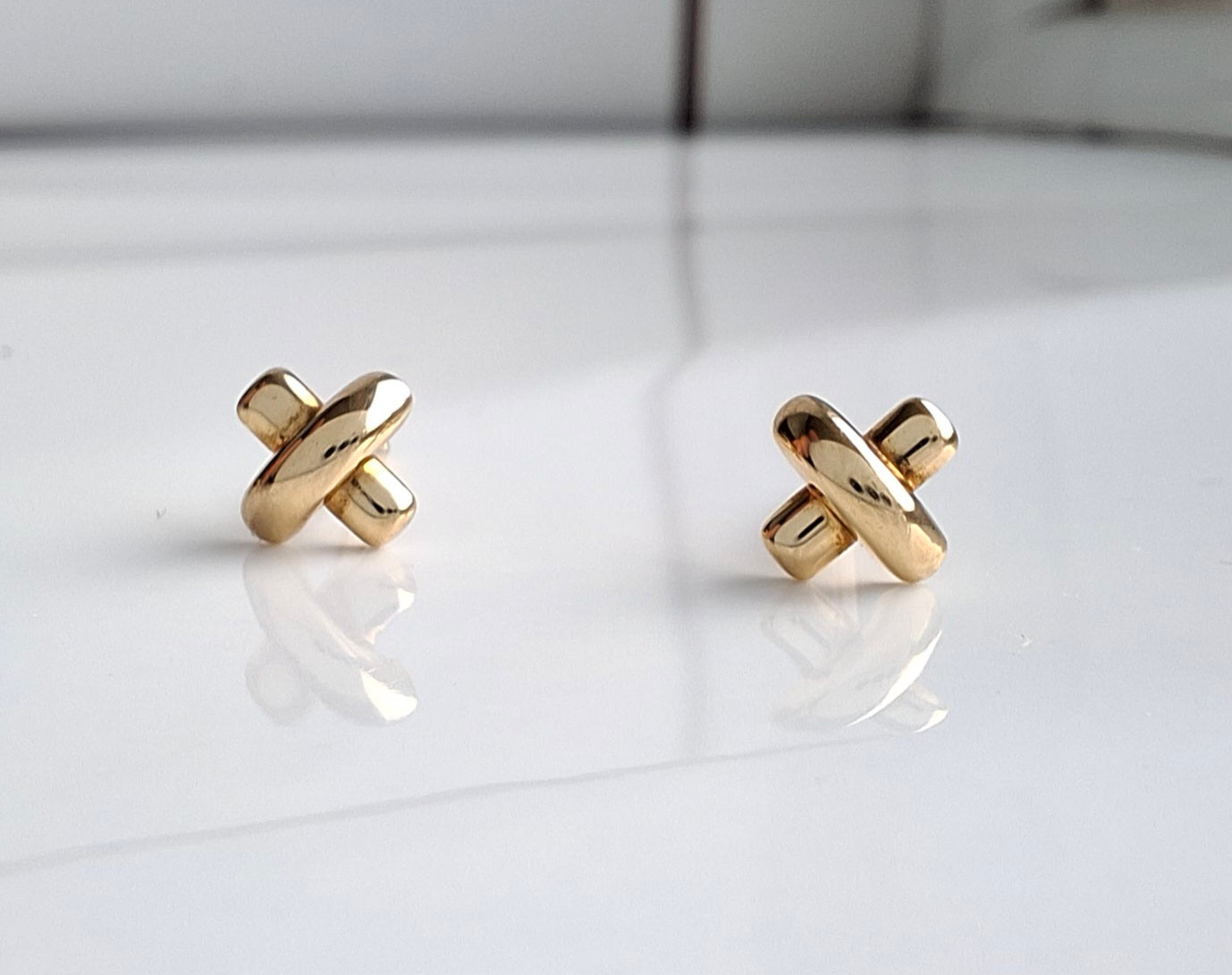 Vintage Tiffany & Co Cross Stitch Stud Earrings in Solid 18k Gold