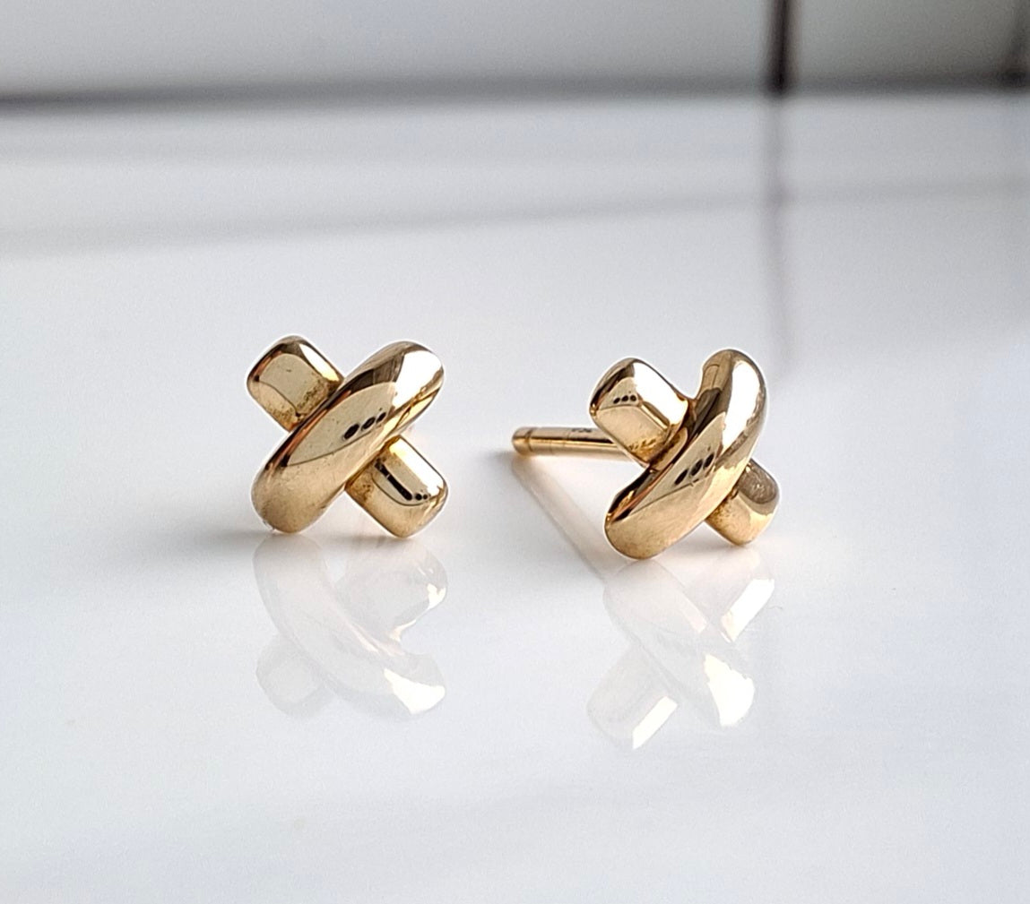 Vintage Tiffany & Co Cross Stitch Stud Earrings in Solid 18k Gold