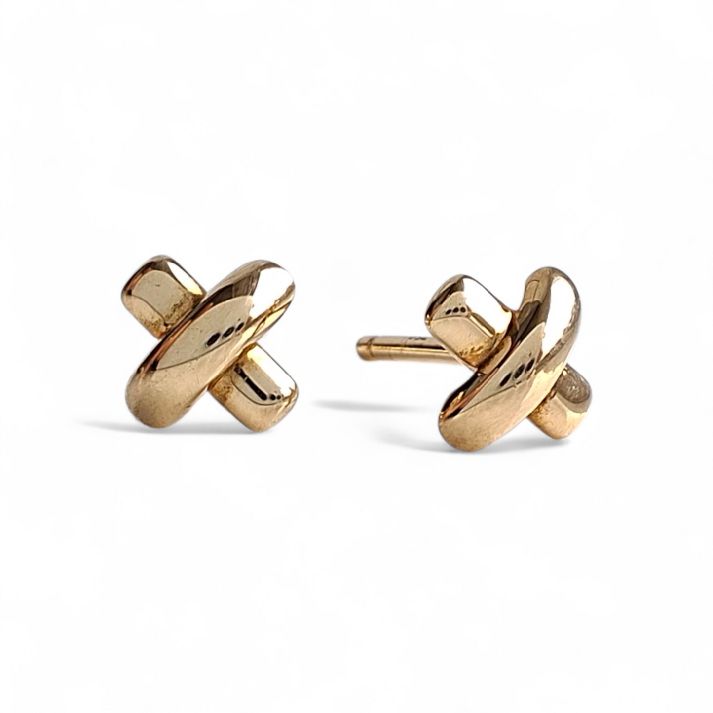 Vintage Tiffany & Co Cross Stitch Stud Earrings in Solid 18k Gold