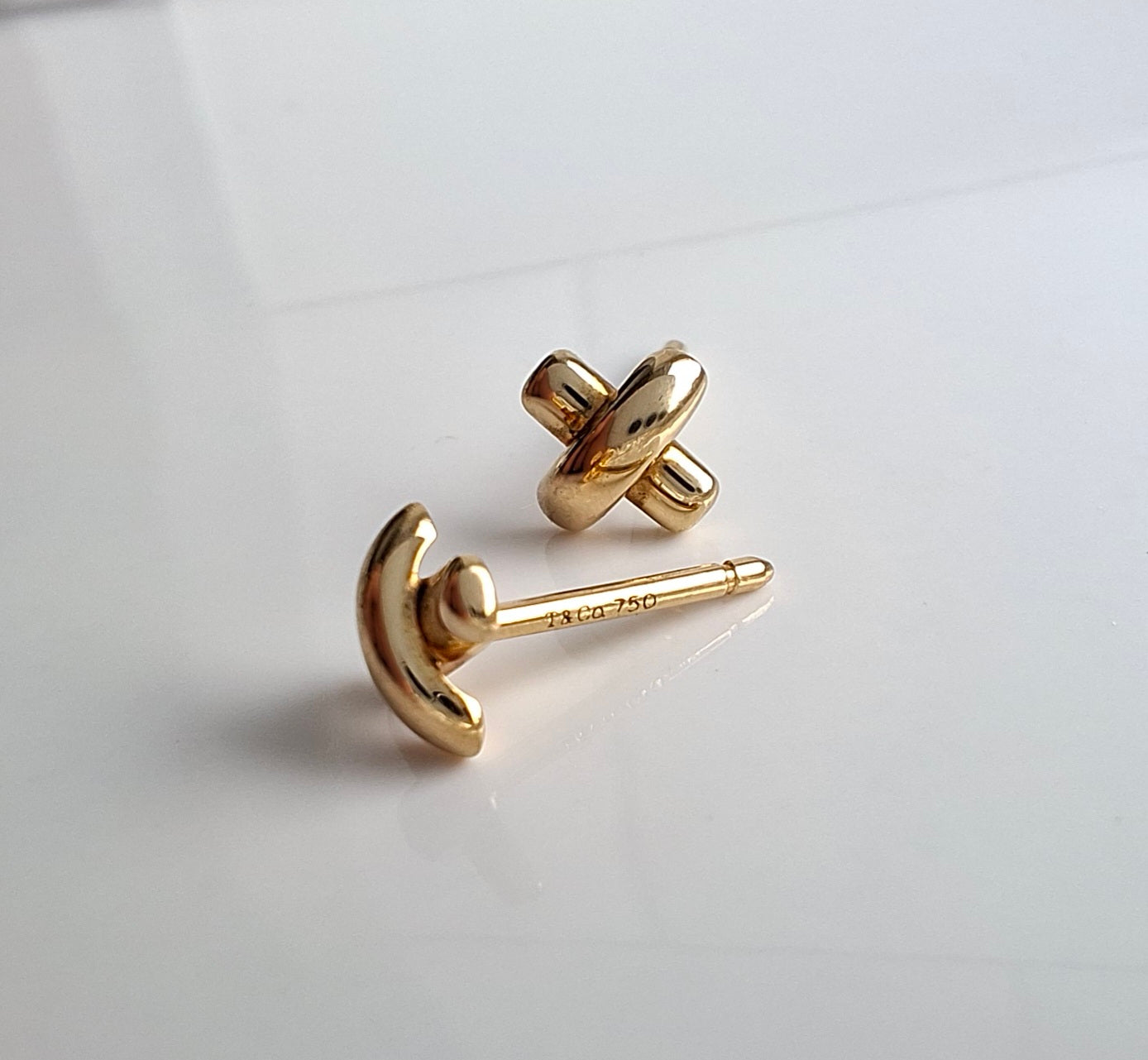 Vintage Tiffany & Co Cross Stitch Stud Earrings in Solid 18k Gold