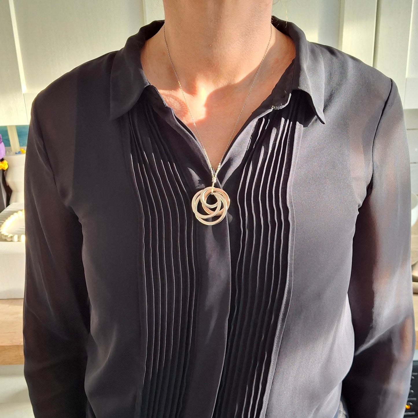 2012 Tiffany & Co 1837 Rubedo and Hallmarked 925 Sterling Silver Interlocking Circles Four Ring Pendant Necklace