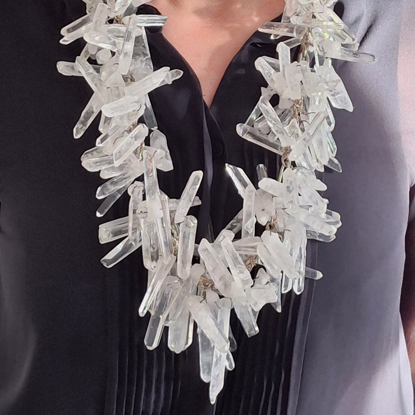 Massive Vintage 1990s Raw Quartz Crystal & Sterling Silver Runway / Statement Necklace