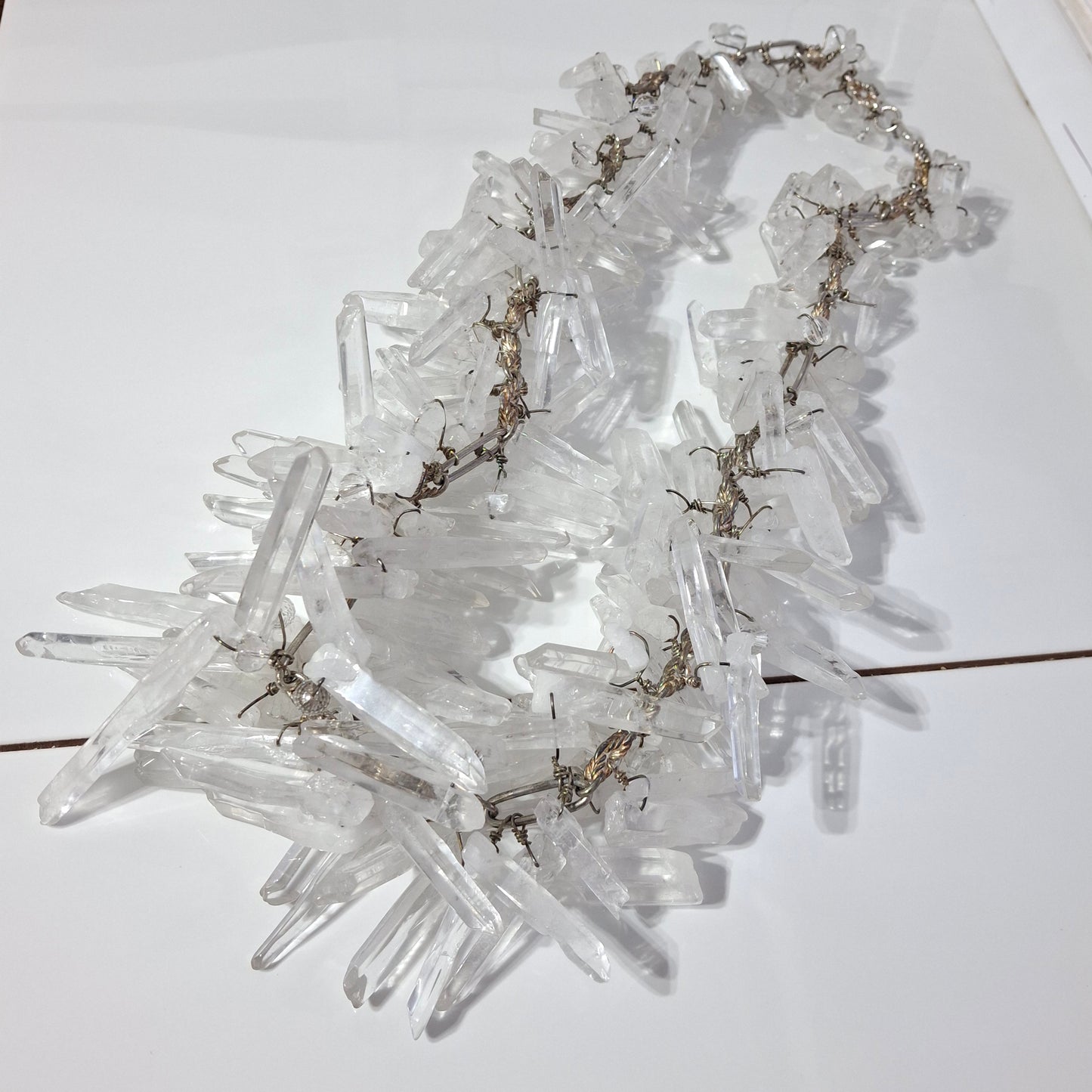 Massive Vintage 1990s Raw Quartz Crystal & Sterling Silver Runway / Statement Necklace