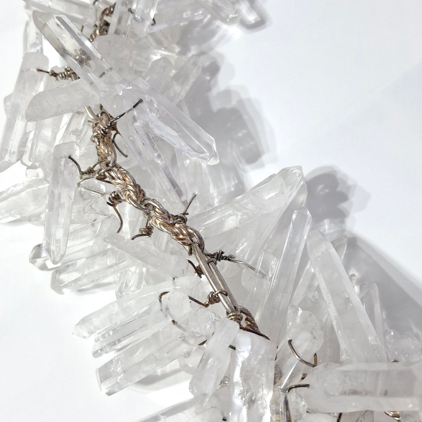 Massive Vintage 1990s Raw Quartz Crystal & Sterling Silver Runway / Statement Necklace