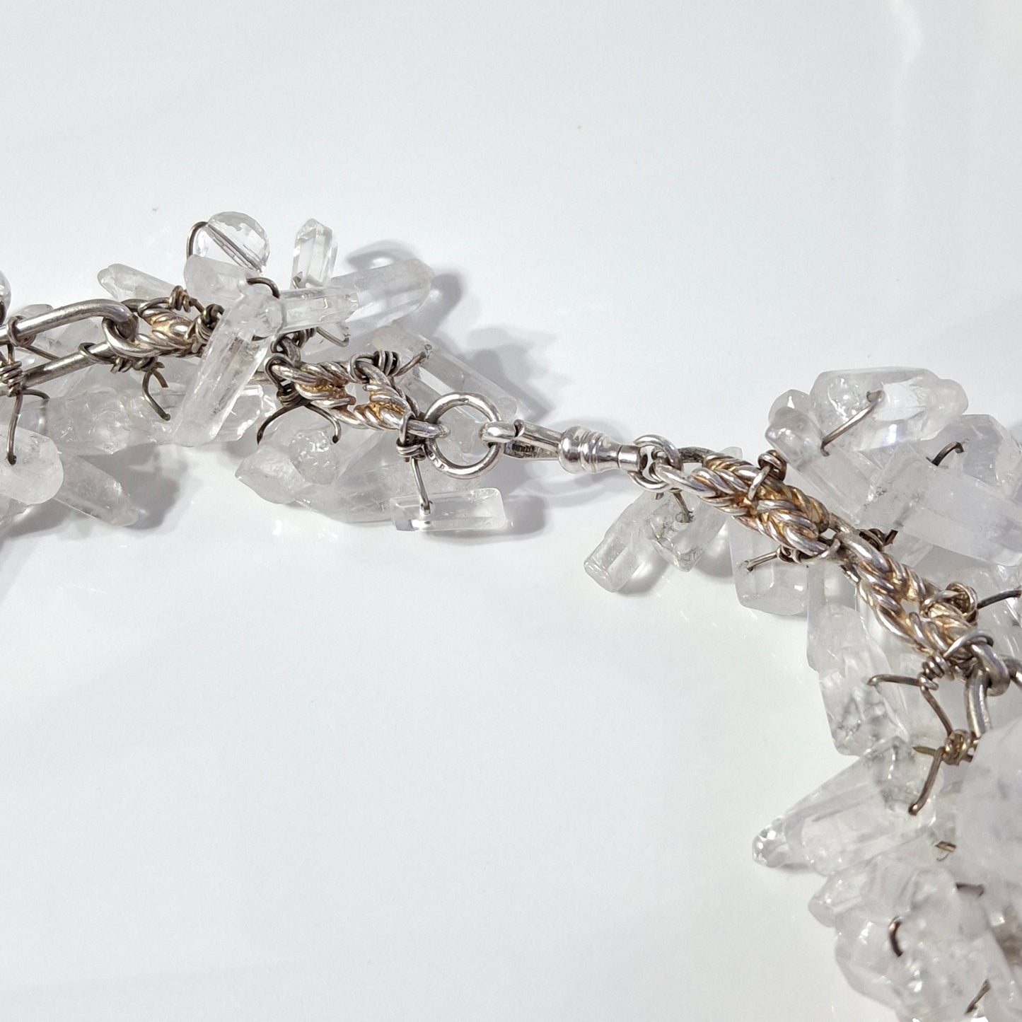 Massive Vintage 1990s Raw Quartz Crystal & Sterling Silver Runway / Statement Necklace