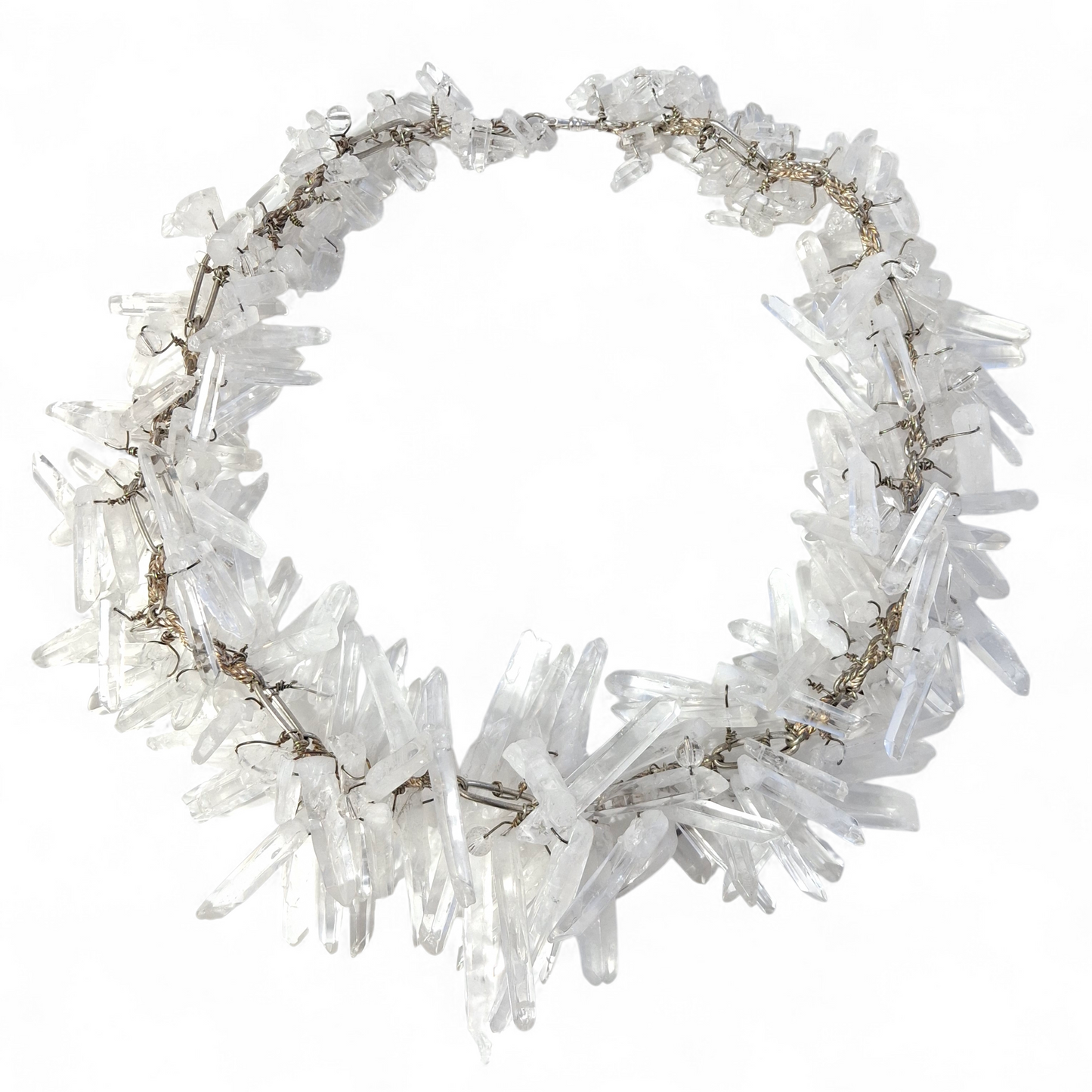 Massive Vintage 1990s Raw Quartz Crystal & Sterling Silver Runway / Statement Necklace