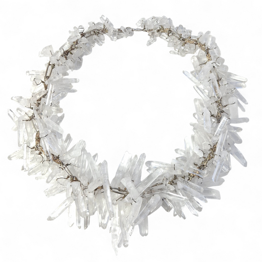 Massive Vintage 1990s Raw Quartz Crystal & Sterling Silver Runway / Statement Necklace