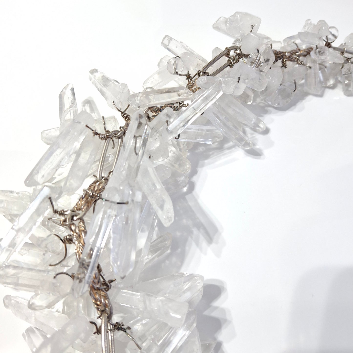 Massive Vintage 1990s Raw Quartz Crystal & Sterling Silver Runway / Statement Necklace