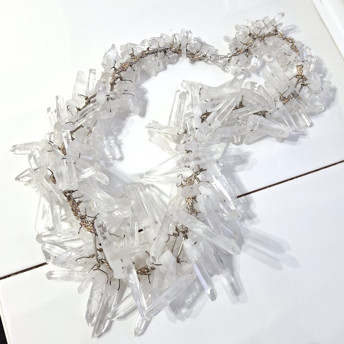 Massive Vintage 1990s Raw Quartz Crystal & Sterling Silver Runway / Statement Necklace