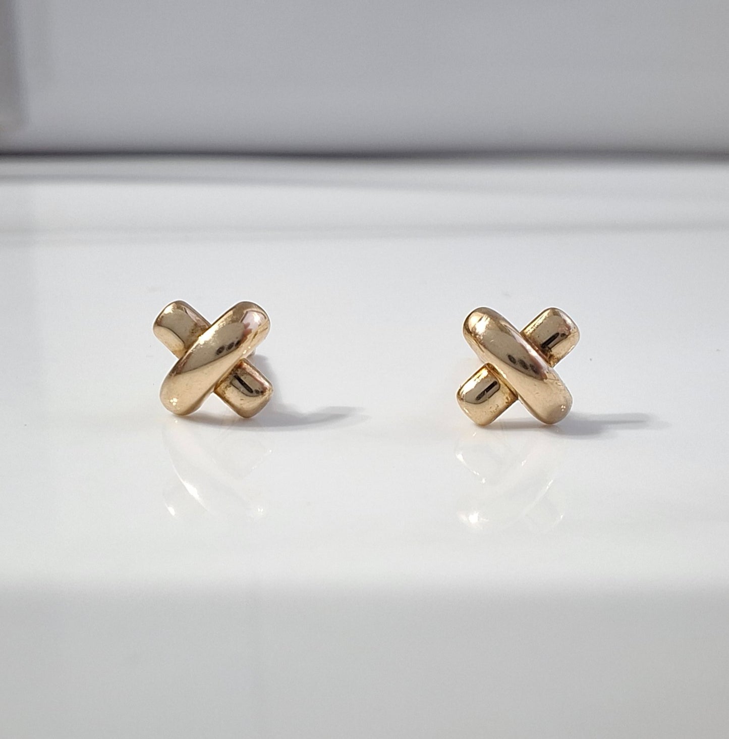 Vintage Tiffany & Co Cross Stitch Stud Earrings in Solid 18k Gold