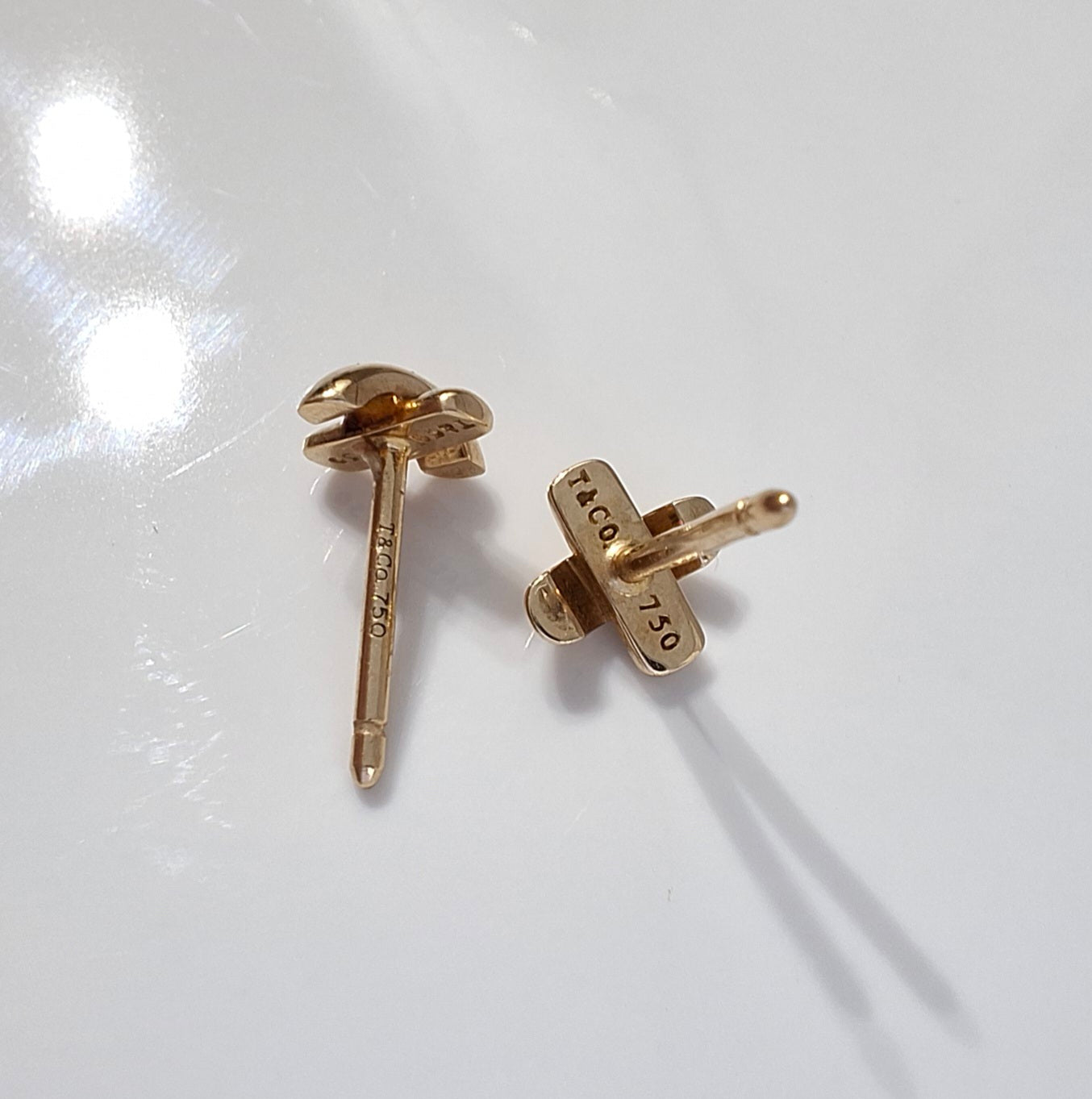 Vintage Tiffany & Co Cross Stitch Stud Earrings in Solid 18k Gold