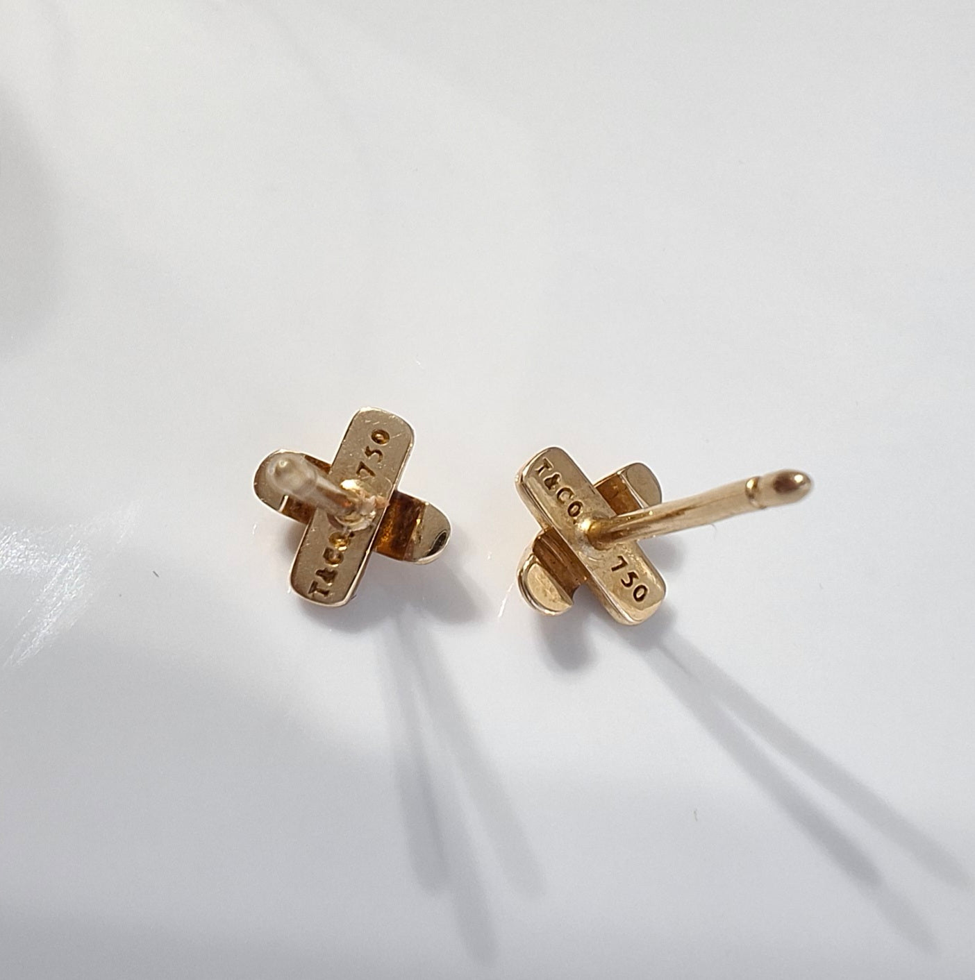 Vintage Tiffany & Co Cross Stitch Stud Earrings in Solid 18k Gold