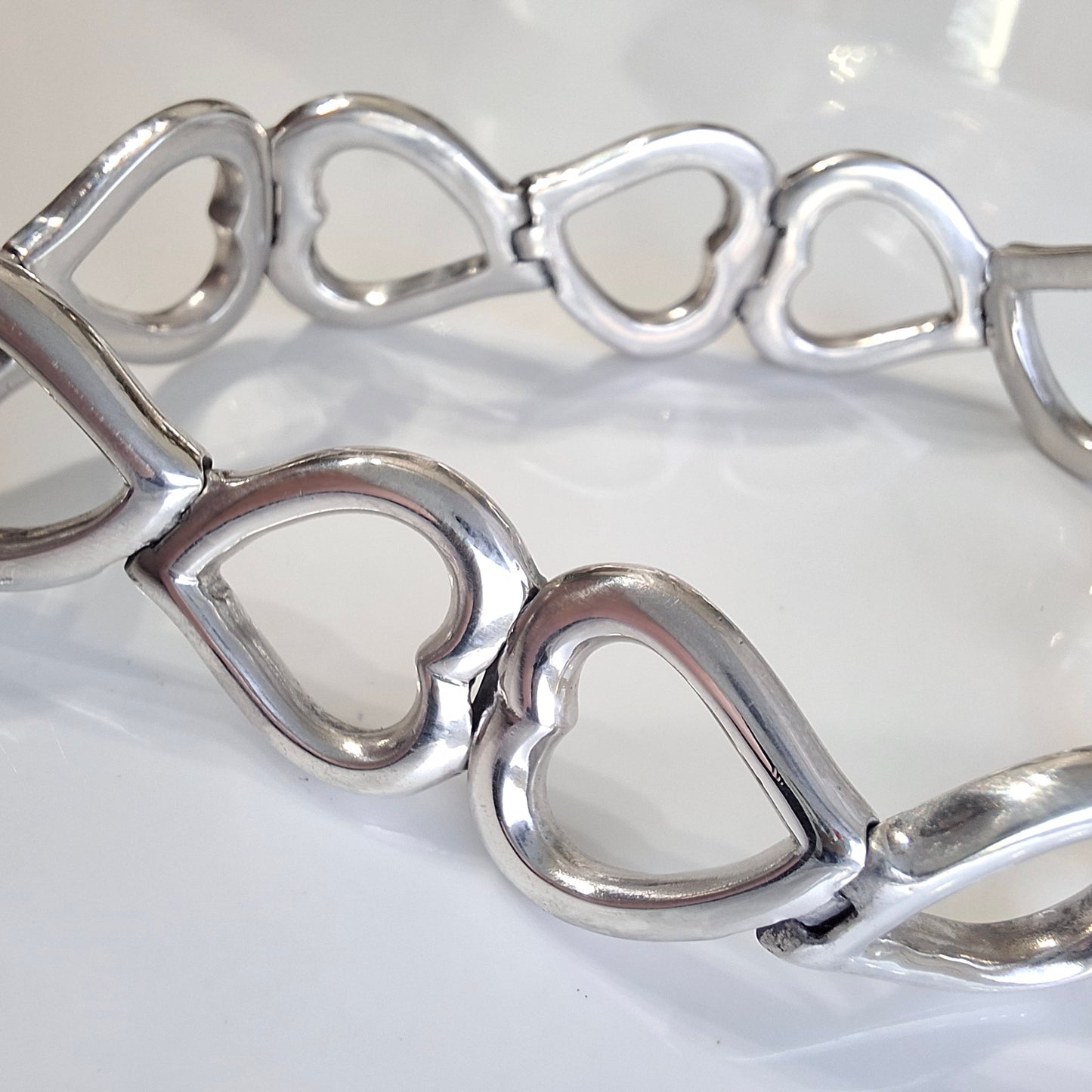 Vintage Yves Saint Laurent Heart Link Bracelet in Solid 925 Sterling Silver