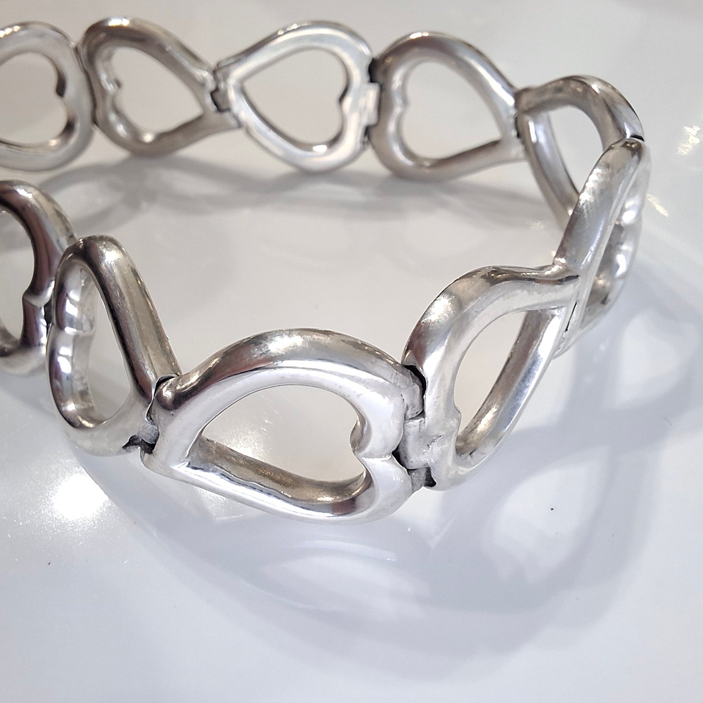 Vintage Yves Saint Laurent Heart Link Bracelet in Solid 925 Sterling Silver