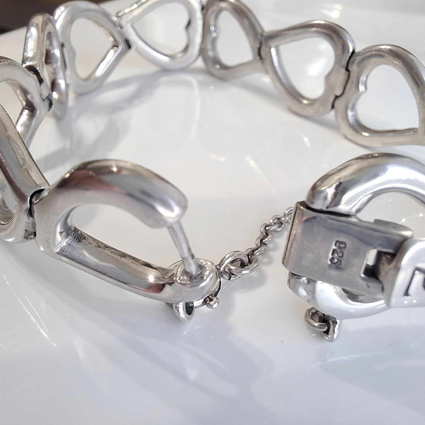 Vintage Yves Saint Laurent Heart Link Bracelet in Solid 925 Sterling Silver