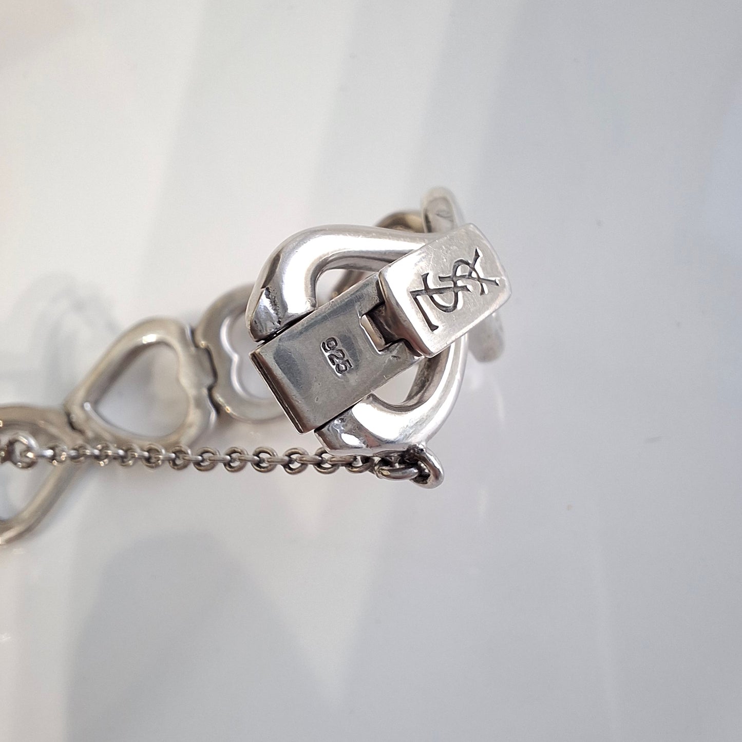 Vintage Yves Saint Laurent Heart Link Bracelet in Solid 925 Sterling Silver