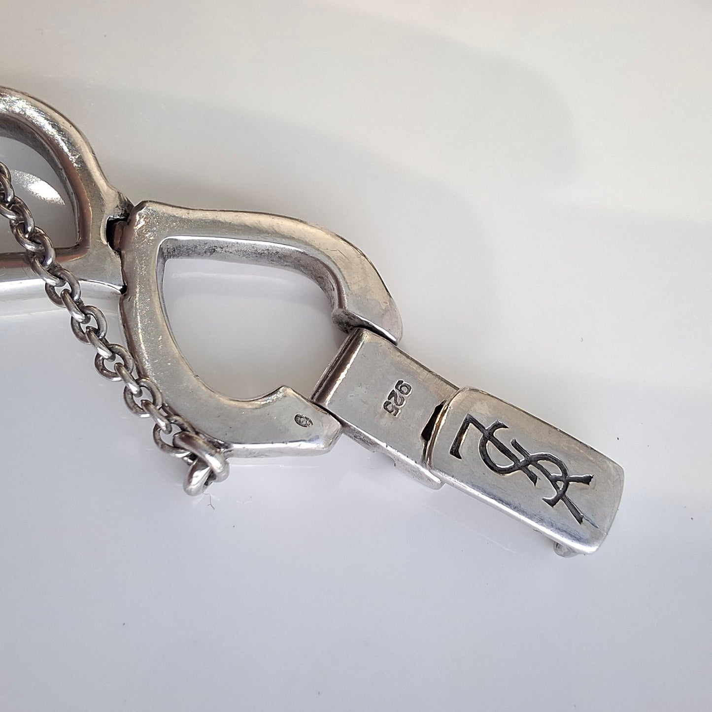 Vintage Yves Saint Laurent Heart Link Bracelet in Solid 925 Sterling Silver