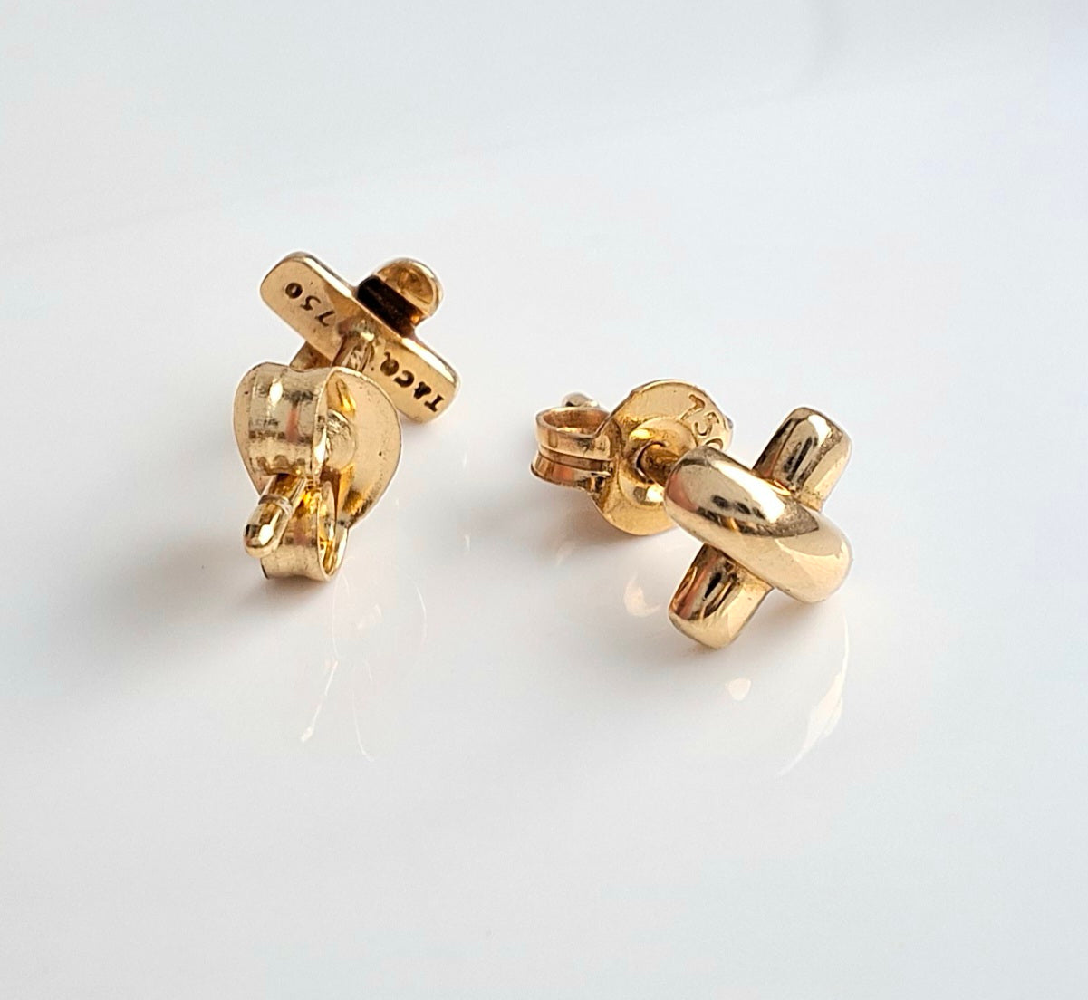 Vintage Tiffany & Co Cross Stitch Stud Earrings in Solid 18k Gold