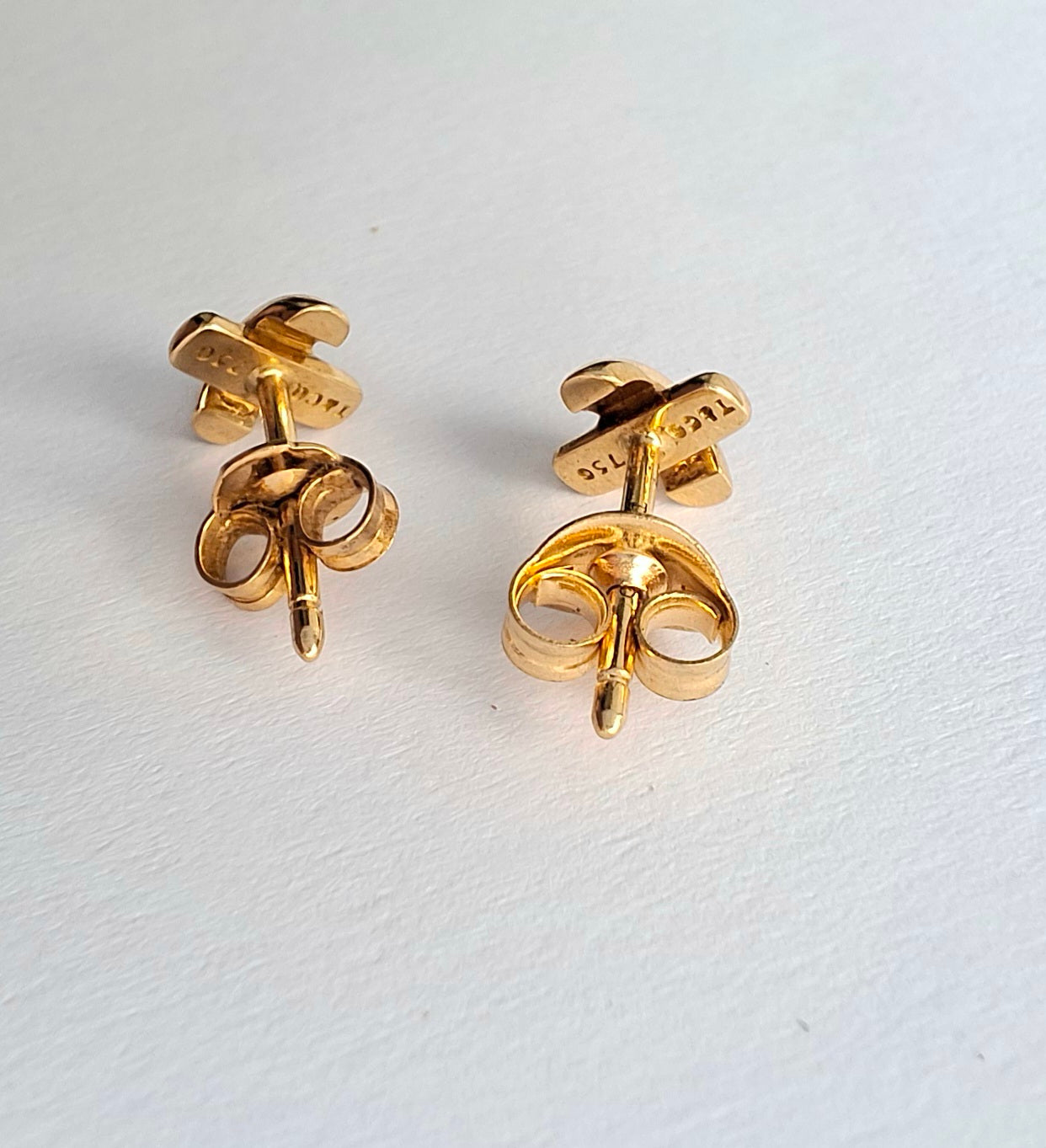 Vintage Tiffany & Co Cross Stitch Stud Earrings in Solid 18k Gold