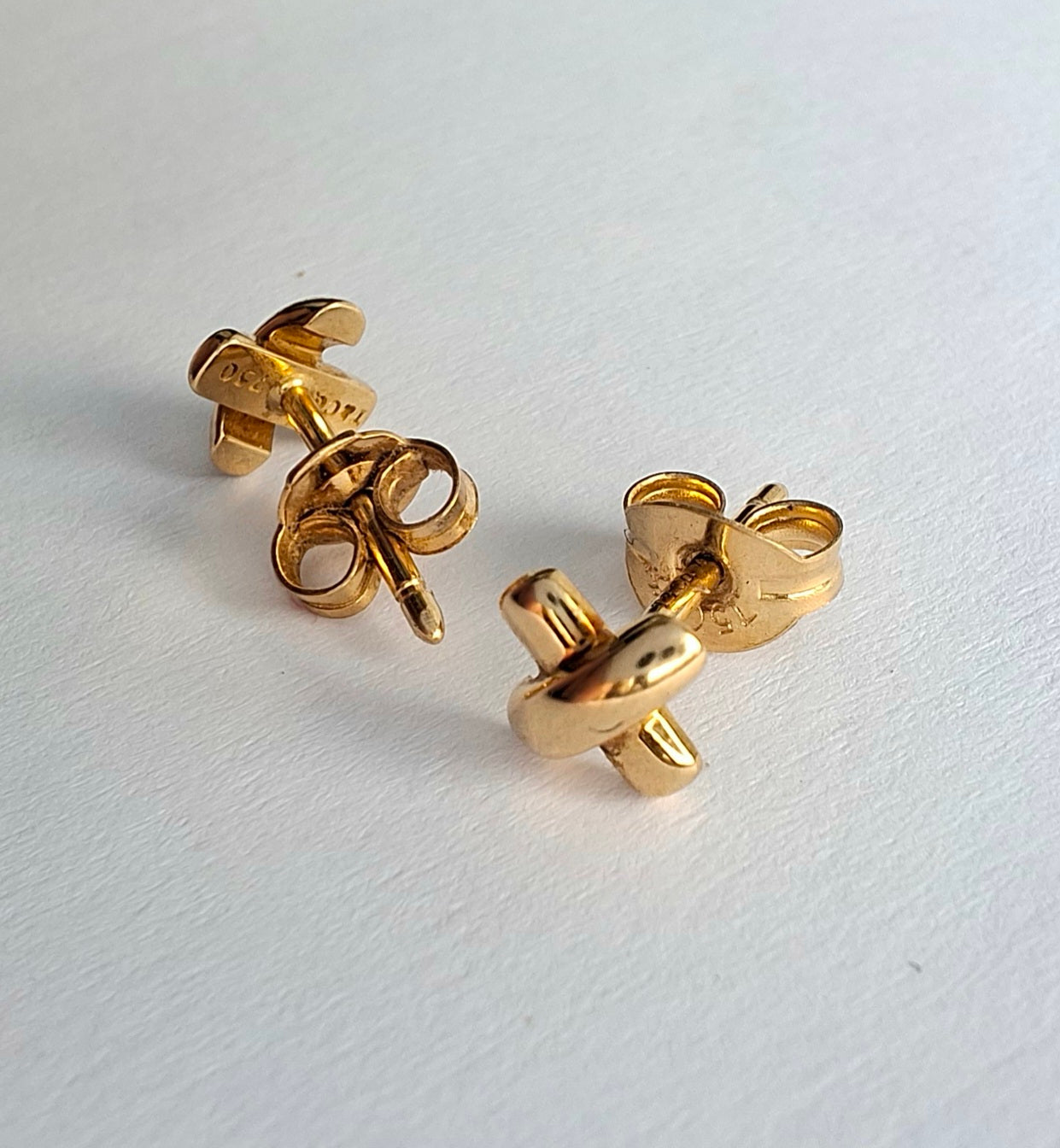 Vintage Tiffany & Co Cross Stitch Stud Earrings in Solid 18k Gold