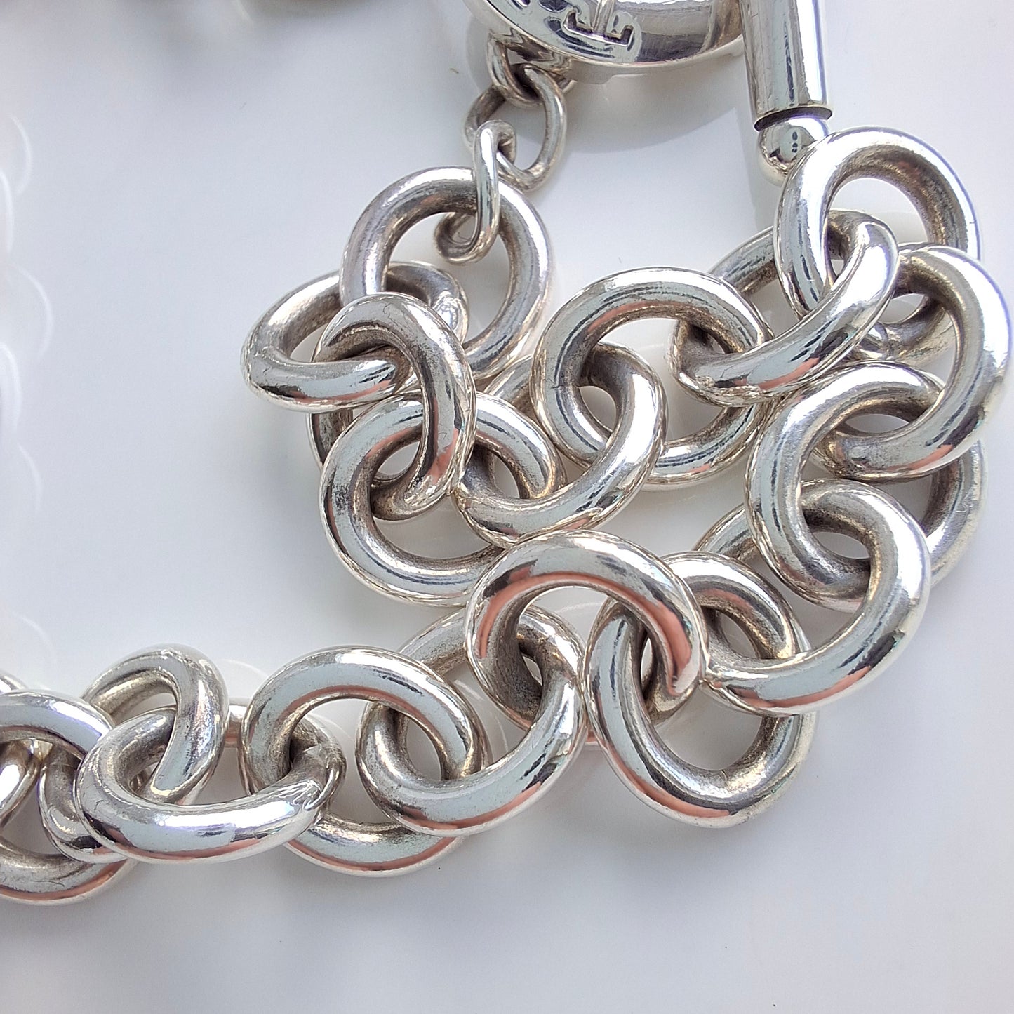 Vintage Tiffany & Co. Hallmarked Sterling Silver Heart Charm Toggle Necklace with Pouch and Box