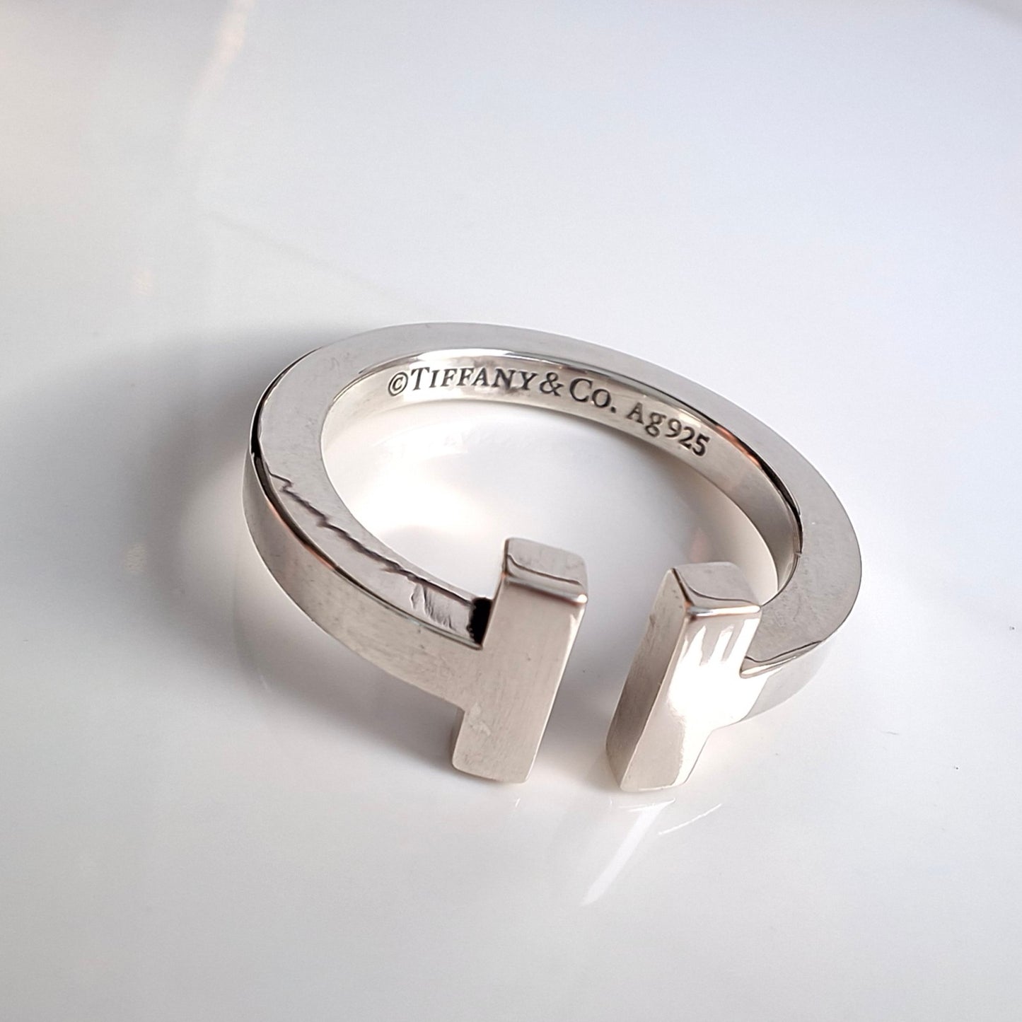 Tiffany & Co Tiffany T Square Ring in 925 Sterling Silver with Pouch and Box