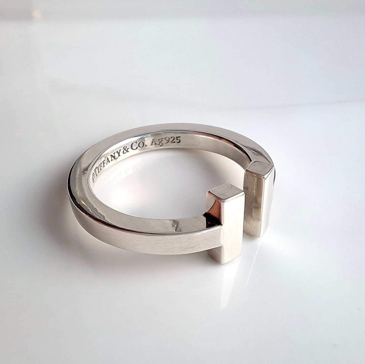 Tiffany & Co Tiffany T Square Ring in 925 Sterling Silver with Pouch and Box